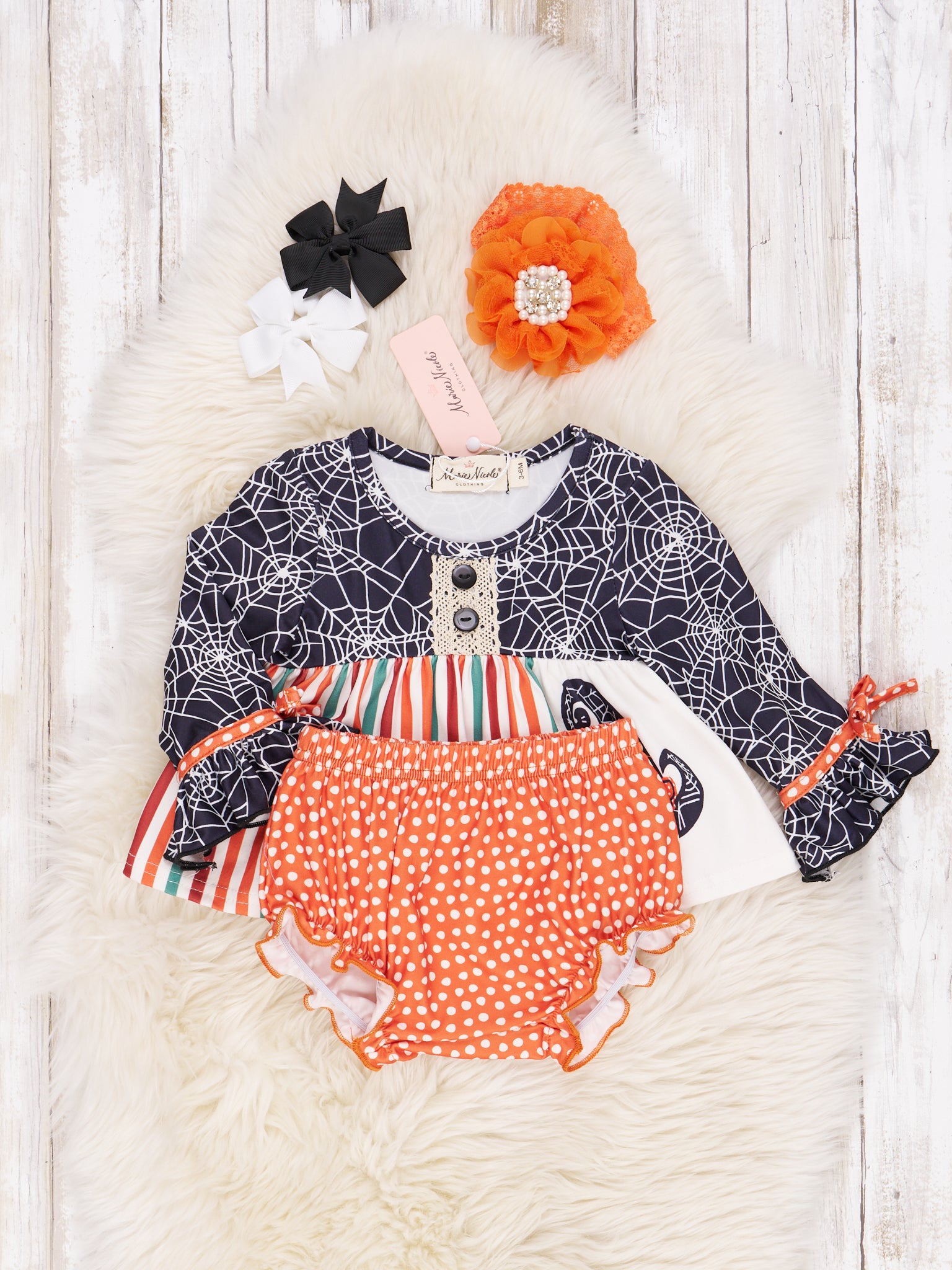 Spider Webs Ruffle Bloomer Outfit - Marie Nicole Clothing