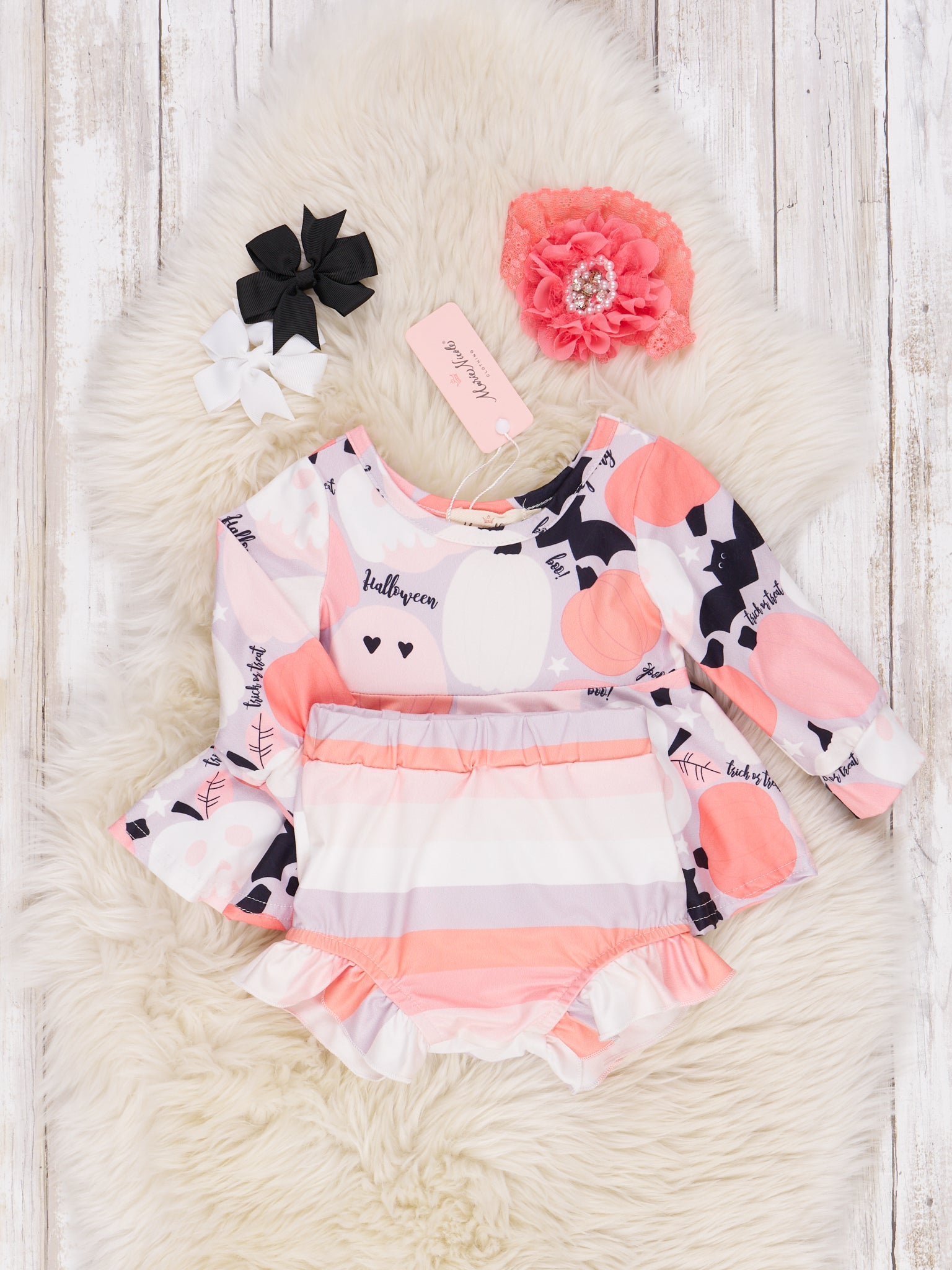 Peachy Pumpkins and Ghosts Bloomers Outfit - Marie Nicole Clothing