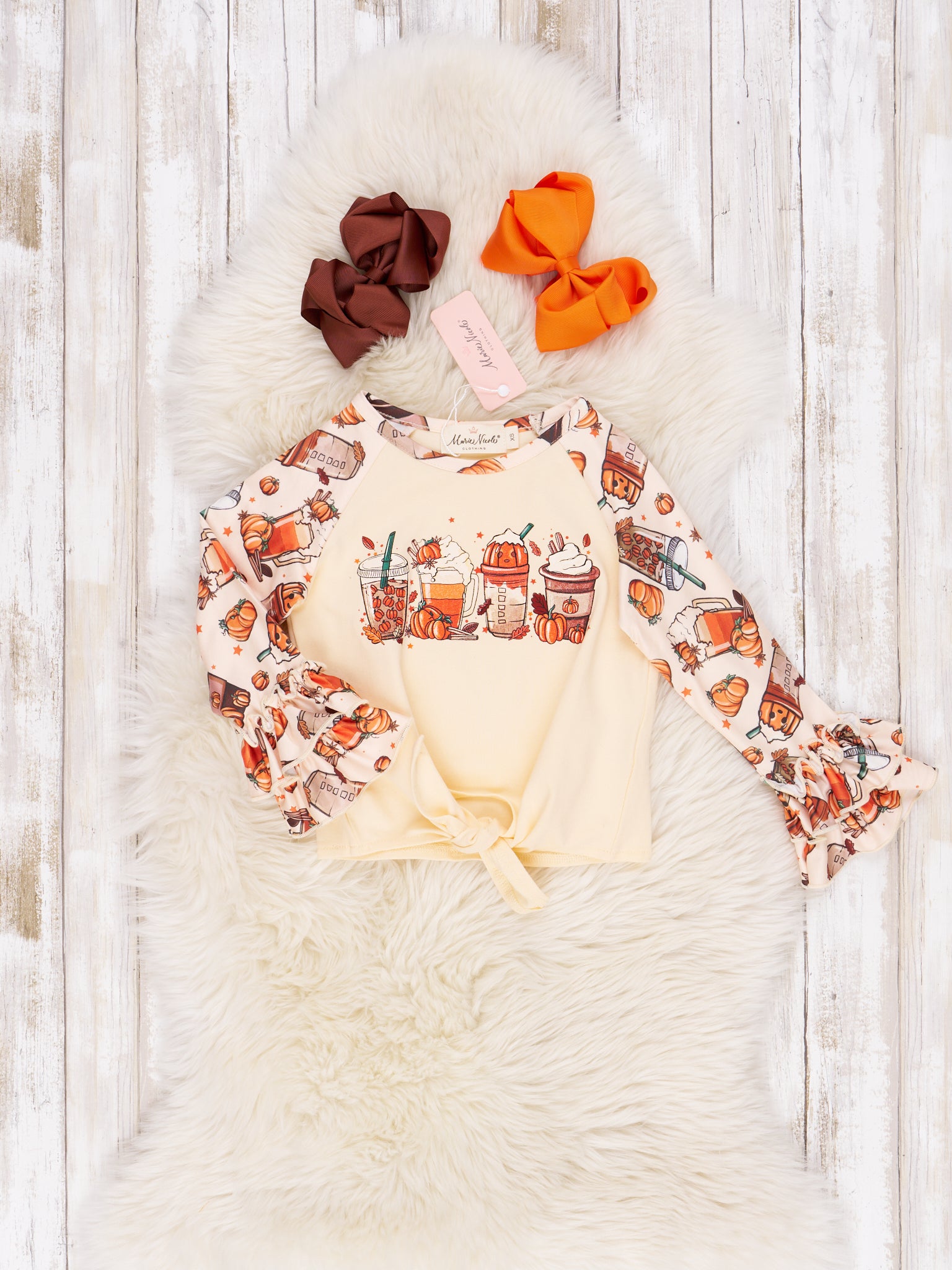 October Dreams Raglan Autumn Ruffle Tie Shirt - Marie Nicole Clothing