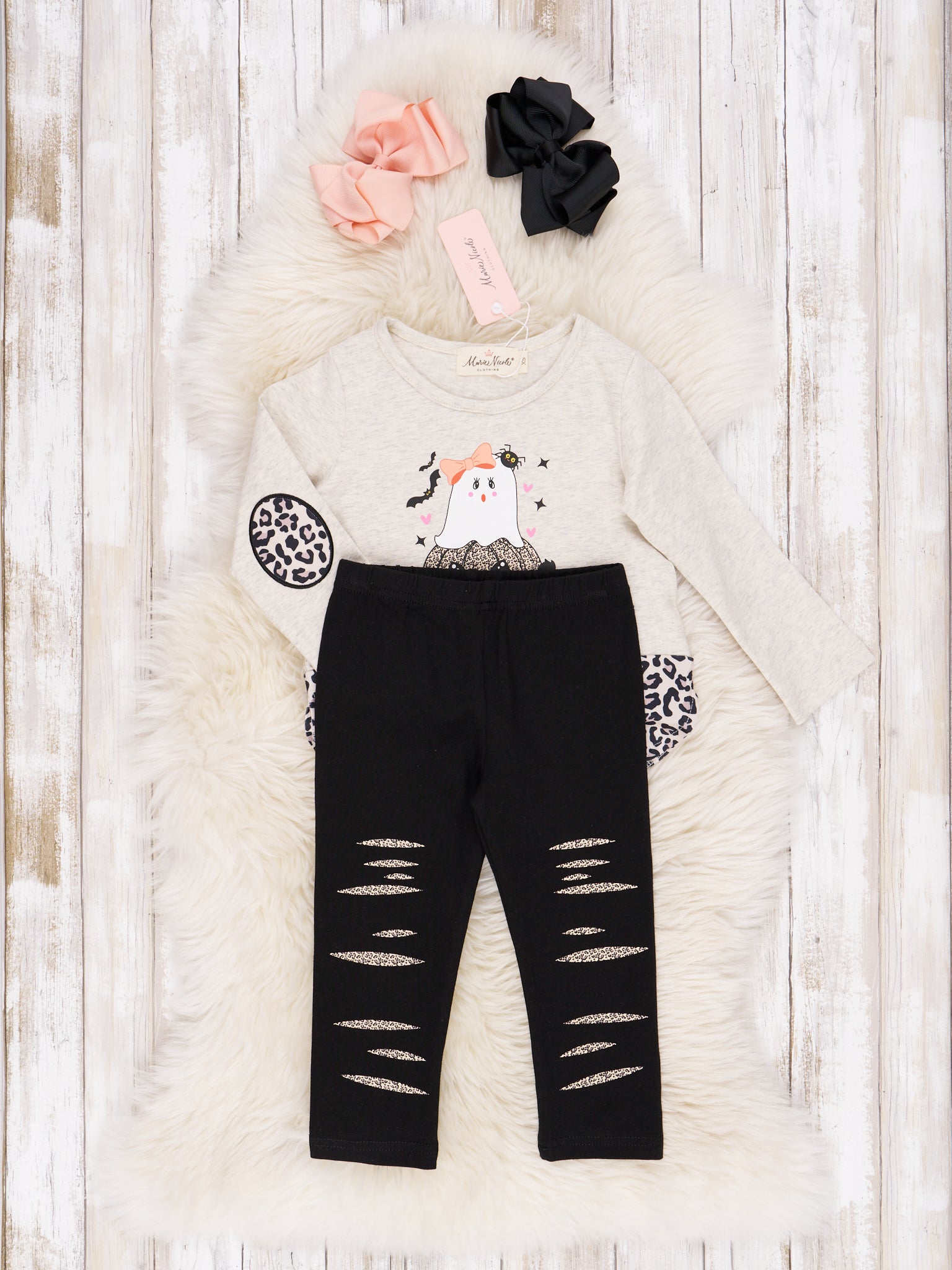 Leopard and Grey Ghost Pumpkin Outfit - Marie Nicole Clothing