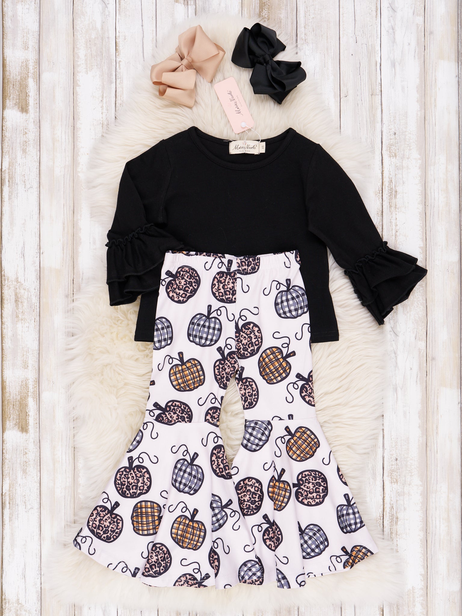 Leopard & Plaid Pumpkin Fur Vest Outfit - Marie Nicole Clothing