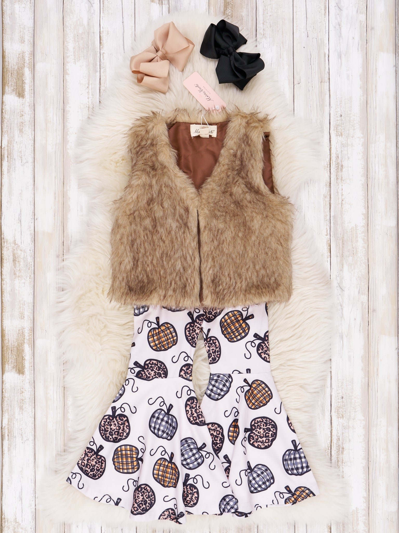 Leopard & Plaid Pumpkin Fur Vest Outfit - Marie Nicole Clothing