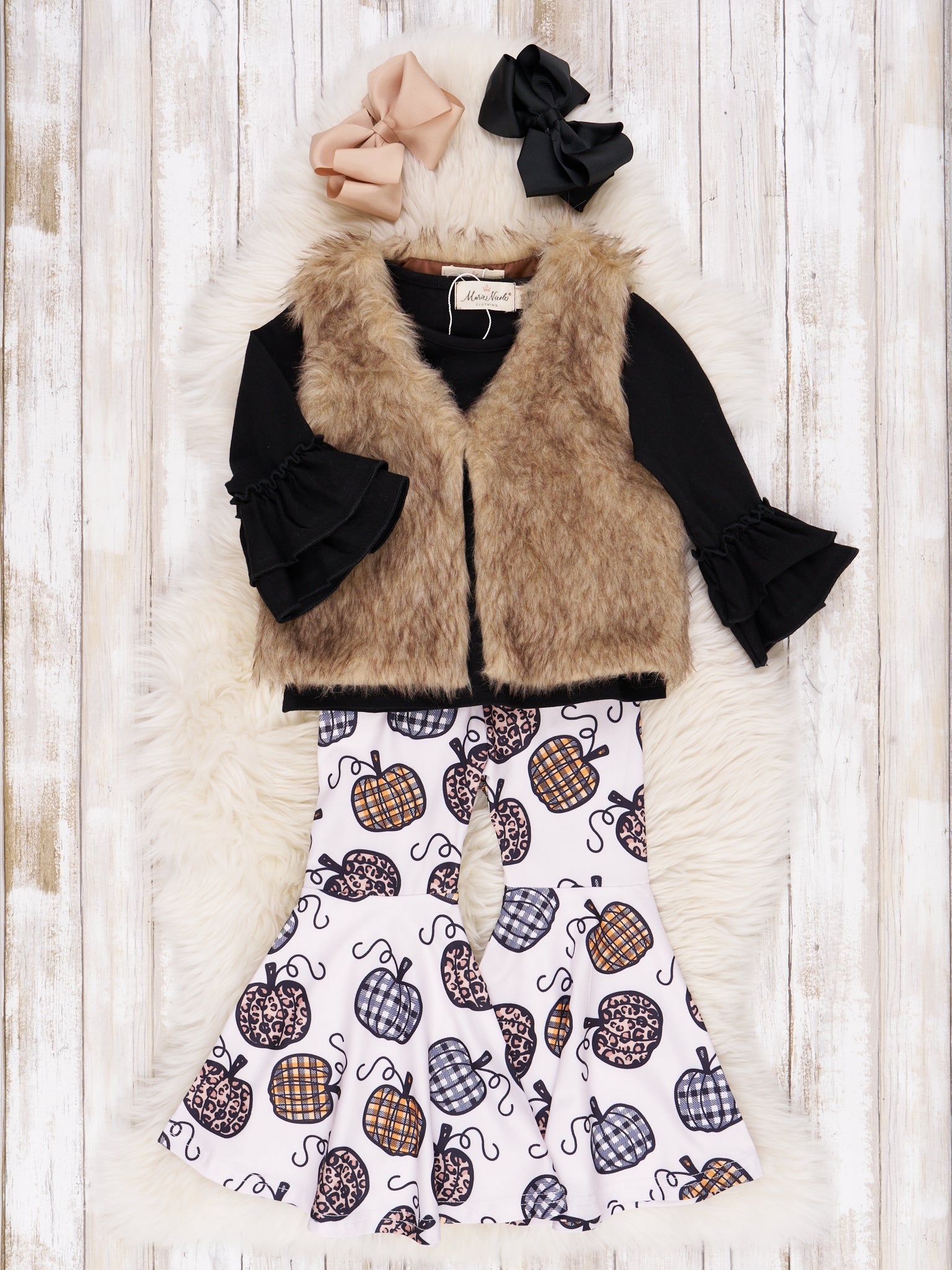 Leopard & Plaid Pumpkin Fur Vest Outfit - Marie Nicole Clothing