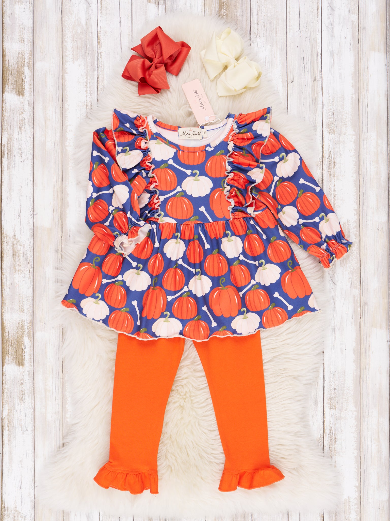 Pumpkins and Bones Ruffle Outfit - Marie Nicole Clothing