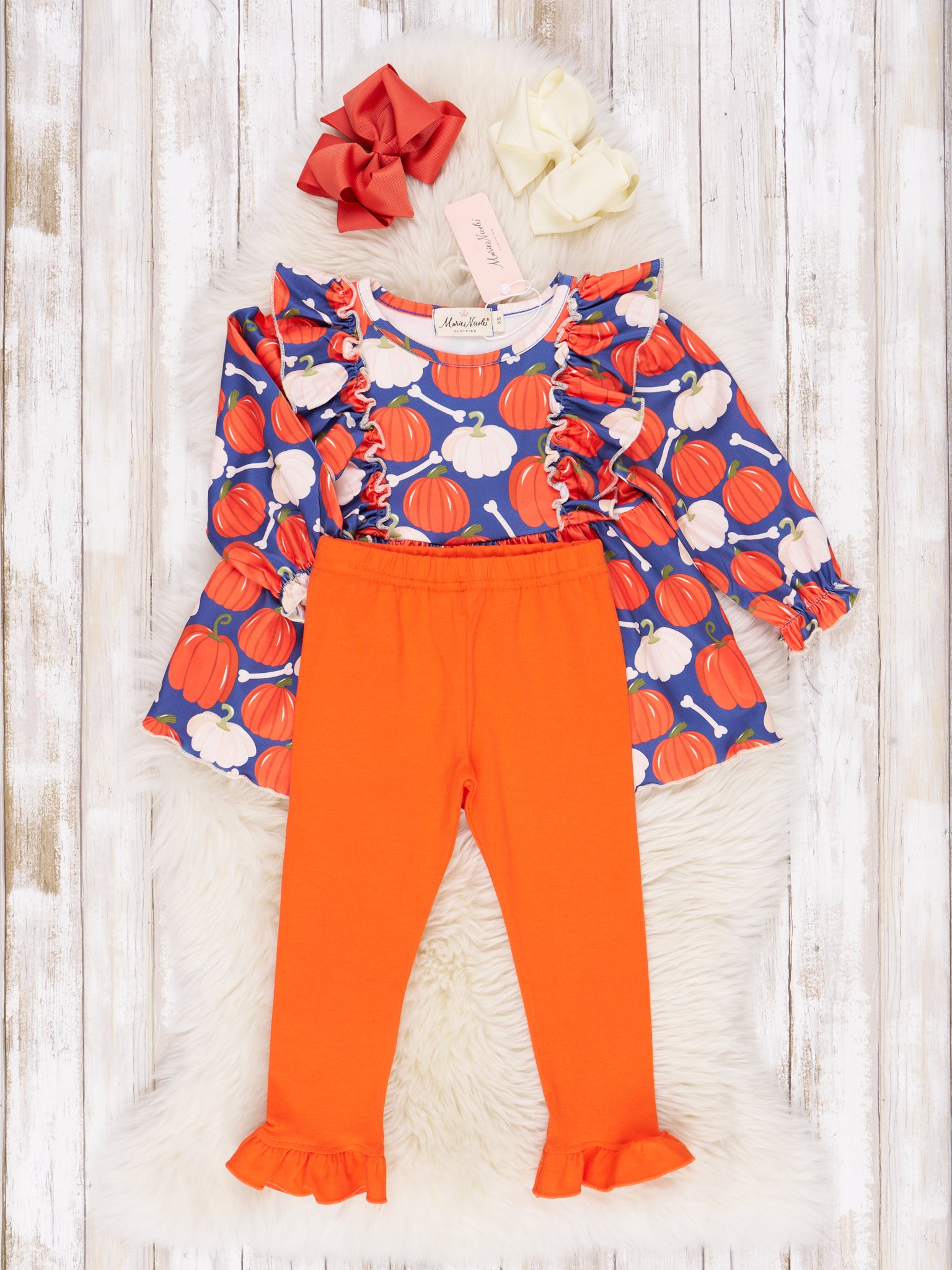 Pumpkins and Bones Ruffle Outfit - Marie Nicole Clothing