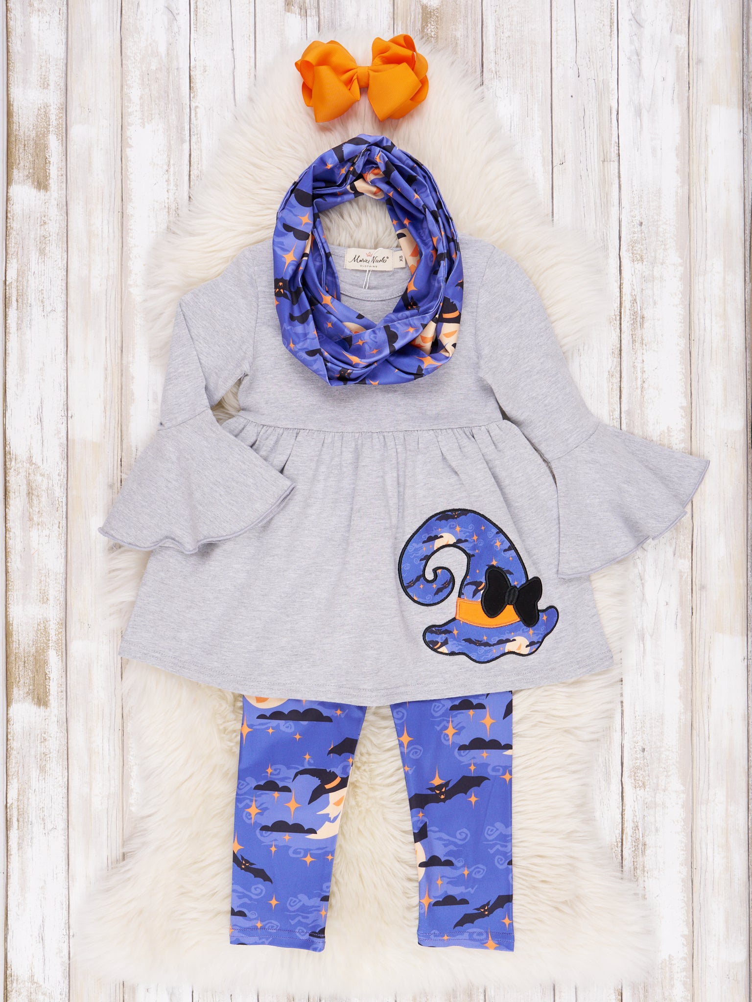 Indigo Witchy Ruffle Scarf Outfit - Marie Nicole Clothing