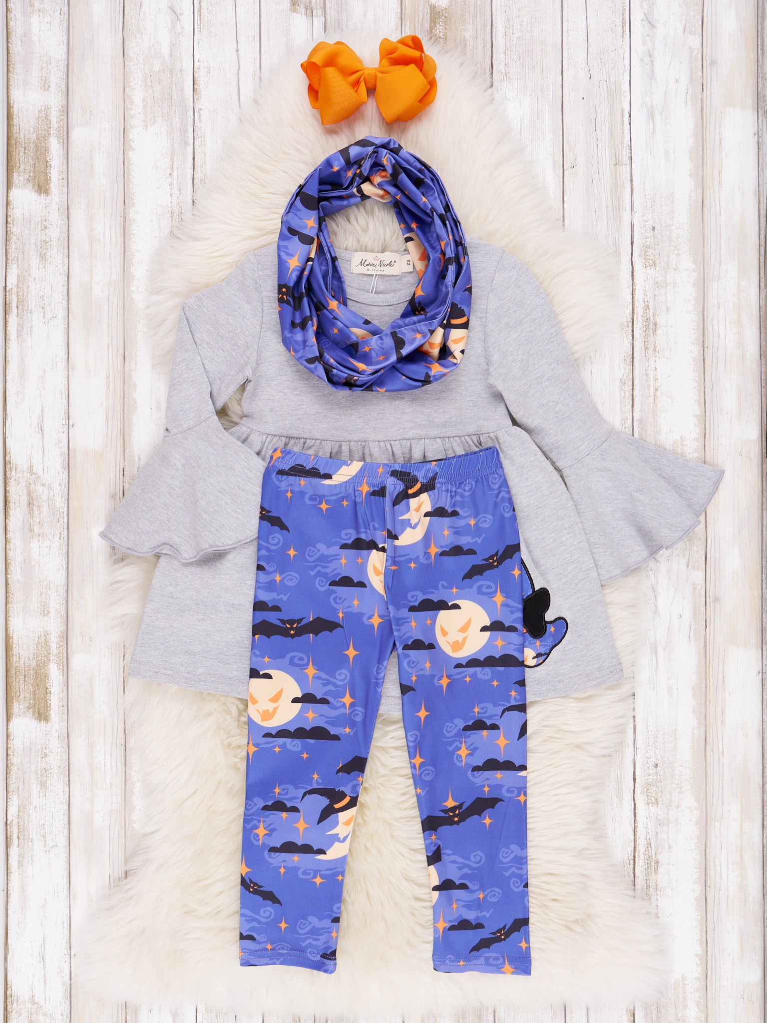 Indigo Witchy Ruffle Scarf Outfit - Marie Nicole Clothing
