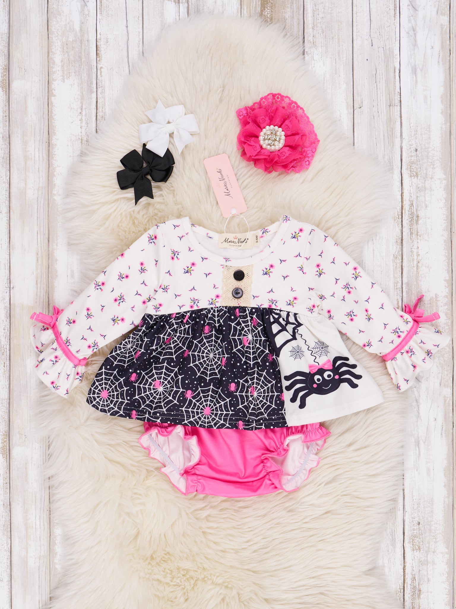 Spider Webs Ruffle Bloomer Outfit - Marie Nicole Clothing