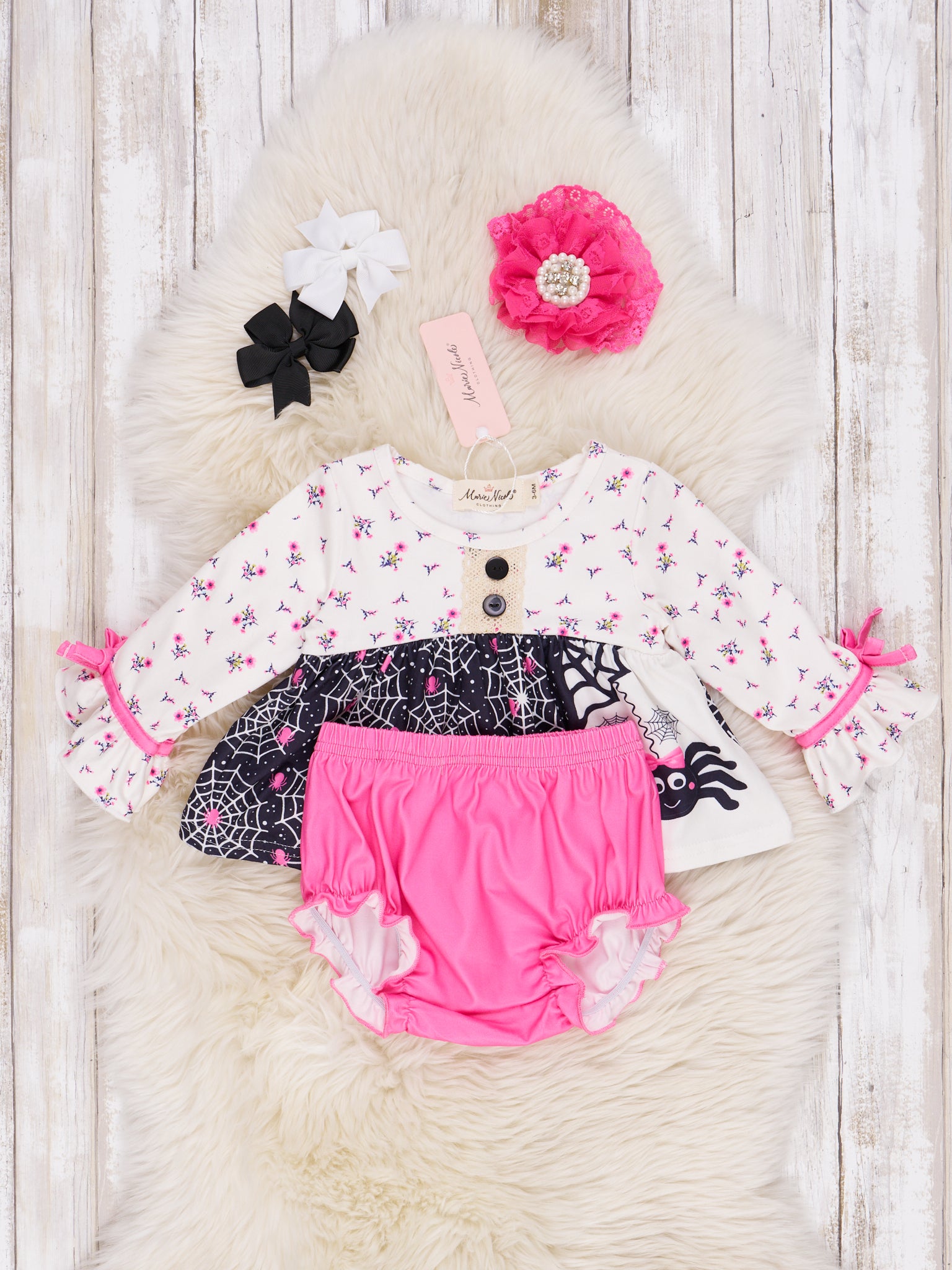 Spider Webs Ruffle Bloomer Outfit - Marie Nicole Clothing