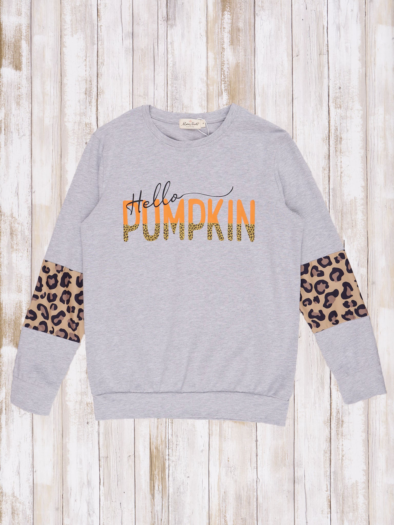 Mom & Me Grey Leopard Pumpkin Crewneck - Marie Nicole Clothing