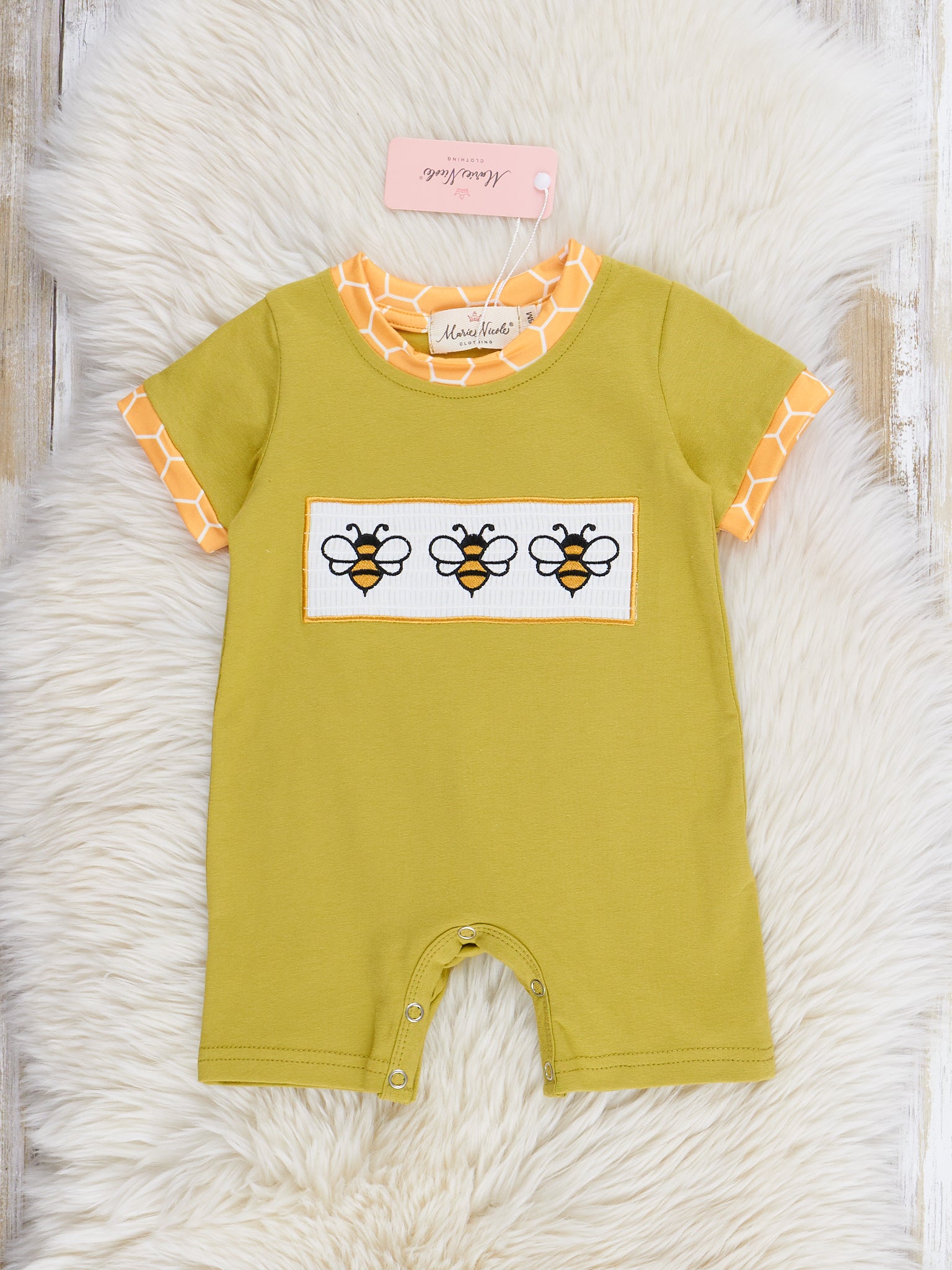 Green Smocked Honeycomb Romper - Marie Nicole Clothing