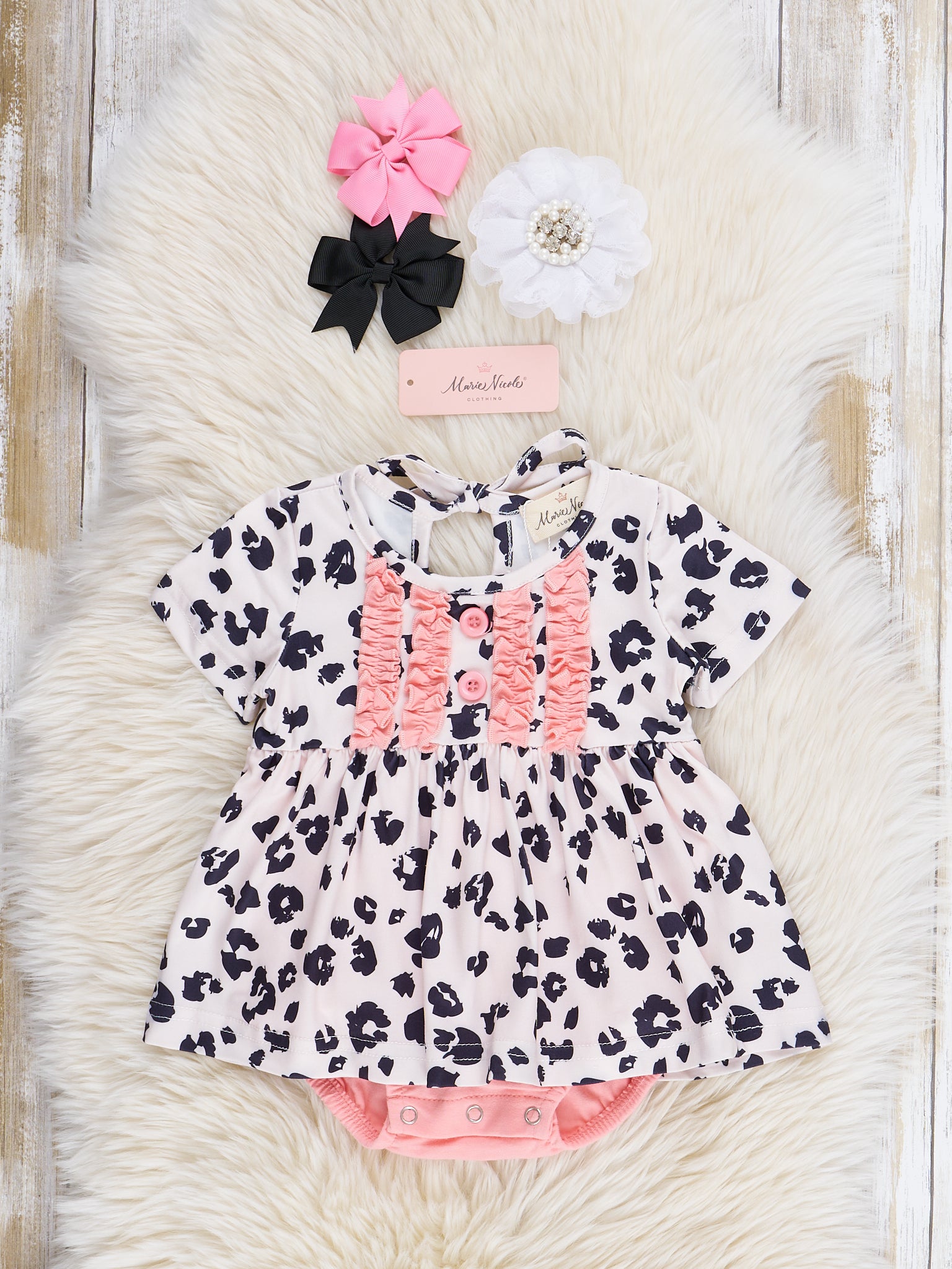 Leopard & Pink Ruffle Bubble Romper - Marie Nicole Clothing