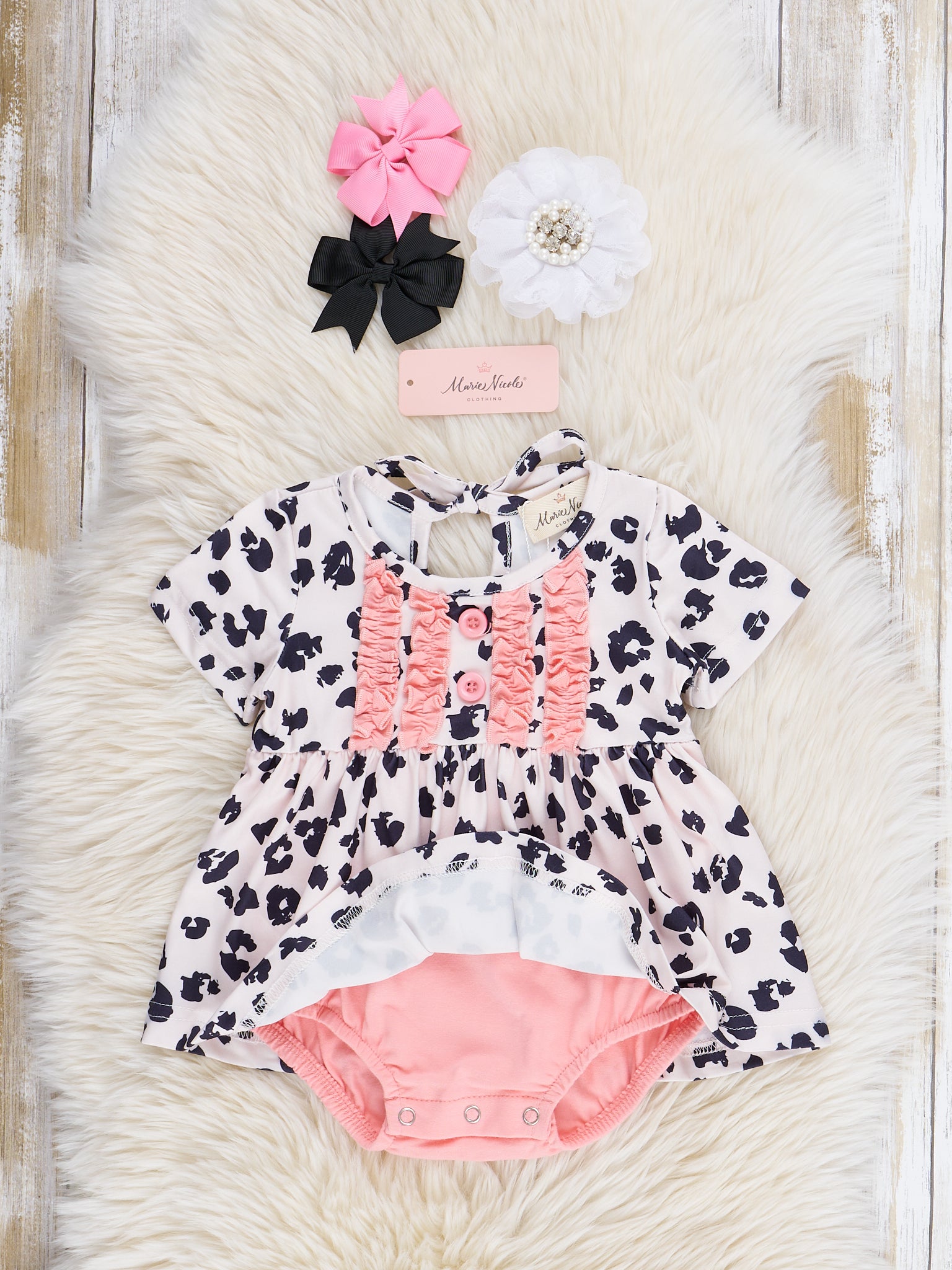 Leopard & Pink Ruffle Bubble Romper - Marie Nicole Clothing