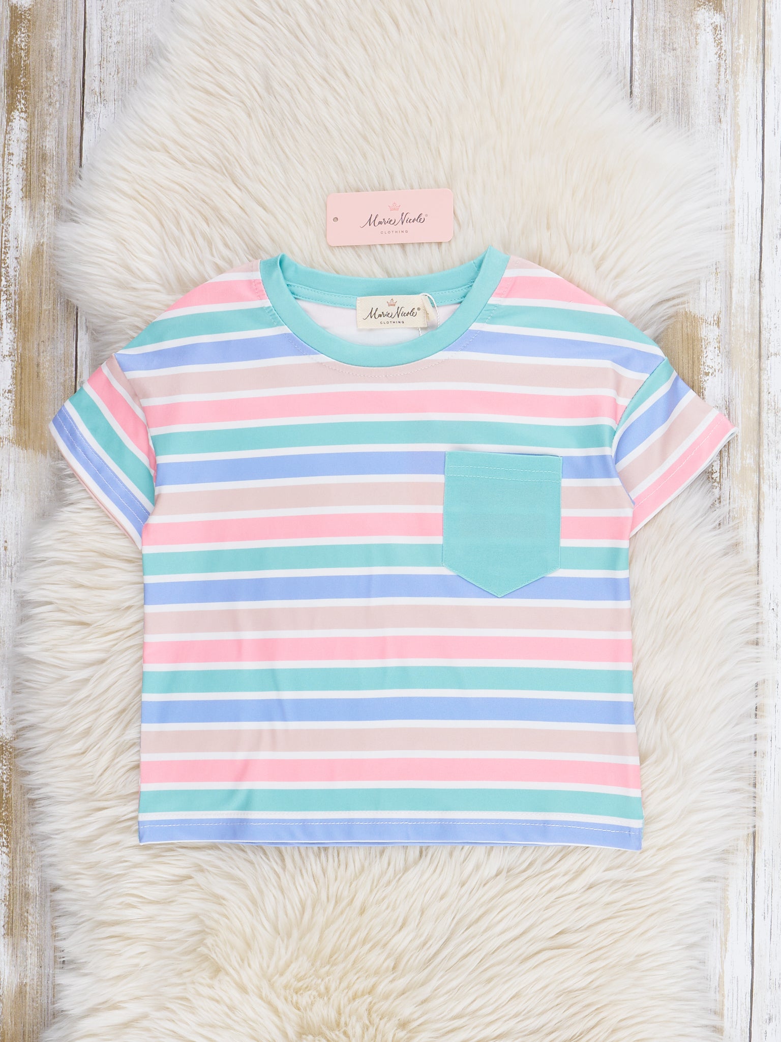Peach & Teal Pocket Striped Shirt - Marie Nicole Clothing
