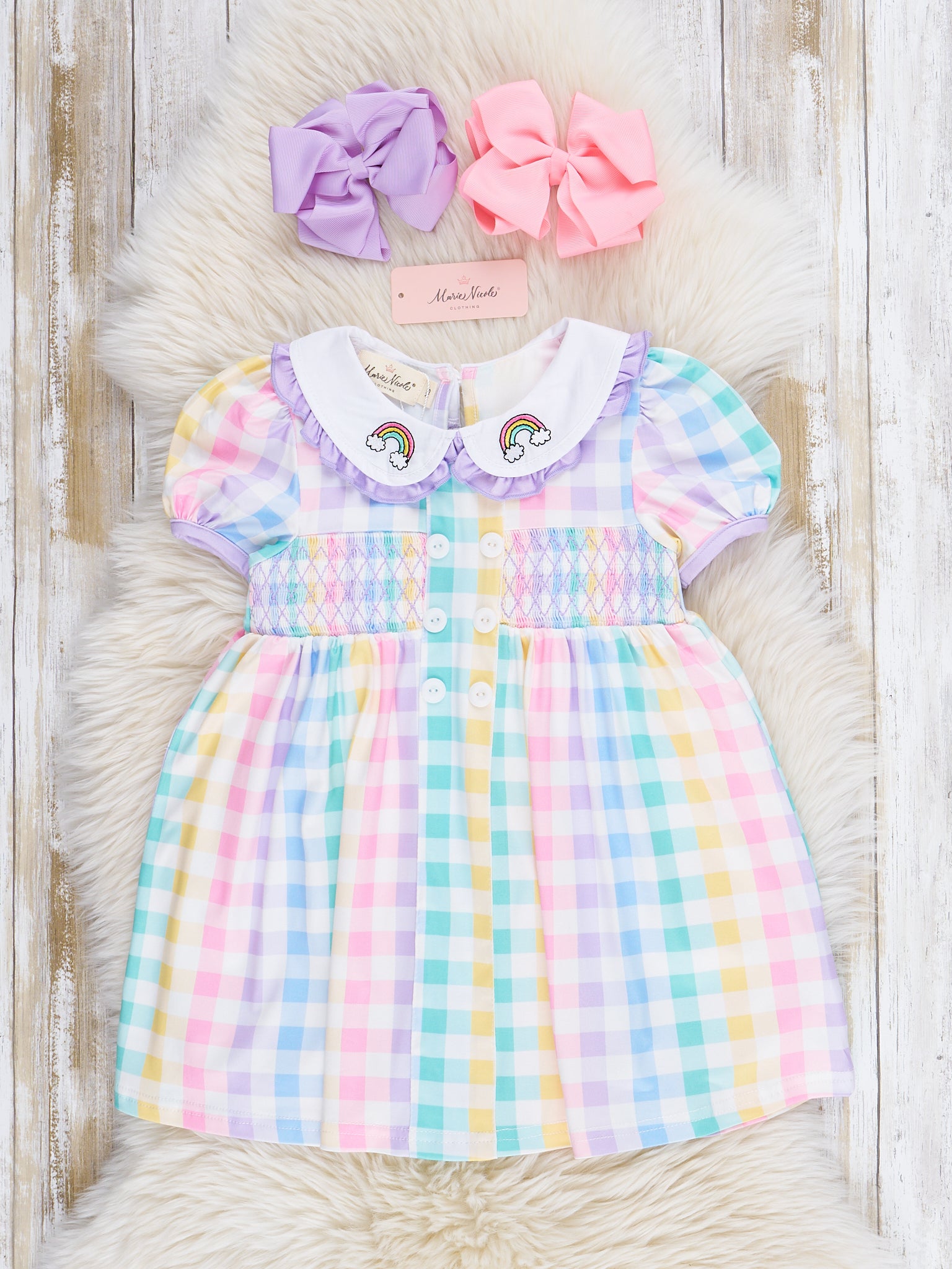 Purple Smocked Rainbow Ruffle Dress - Marie Nicole Clothing