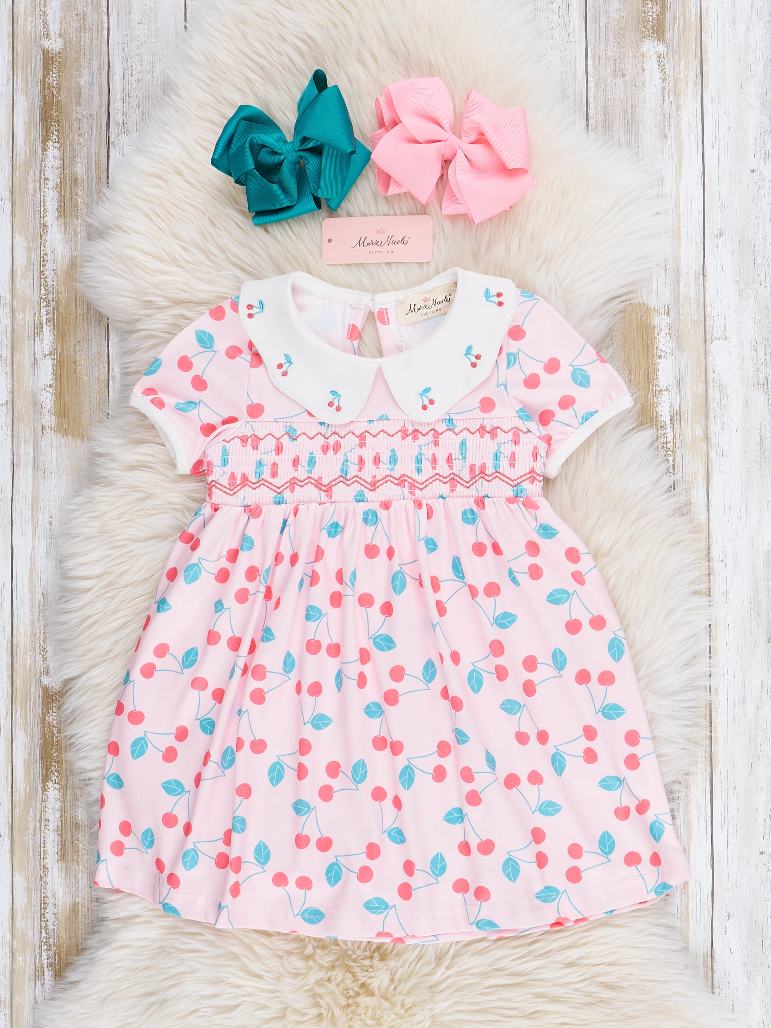 Sweet Cherries Smocked Ruffle Dress - Marie Nicole Clothing