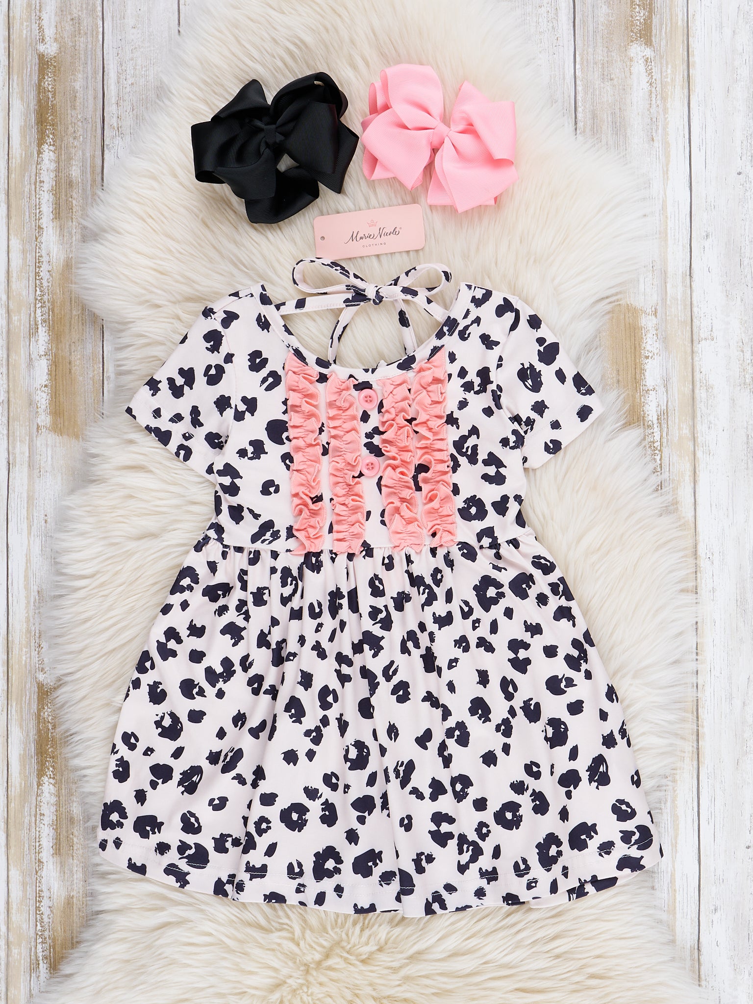 Leopard & Pink Ruffle Dress - Marie Nicole Clothing