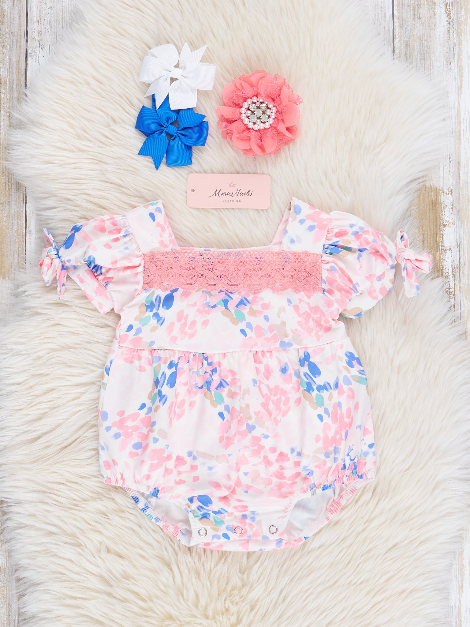 Mauve & Violet Garden Lace Hem Bubble Romper - Marie Nicole Clothing