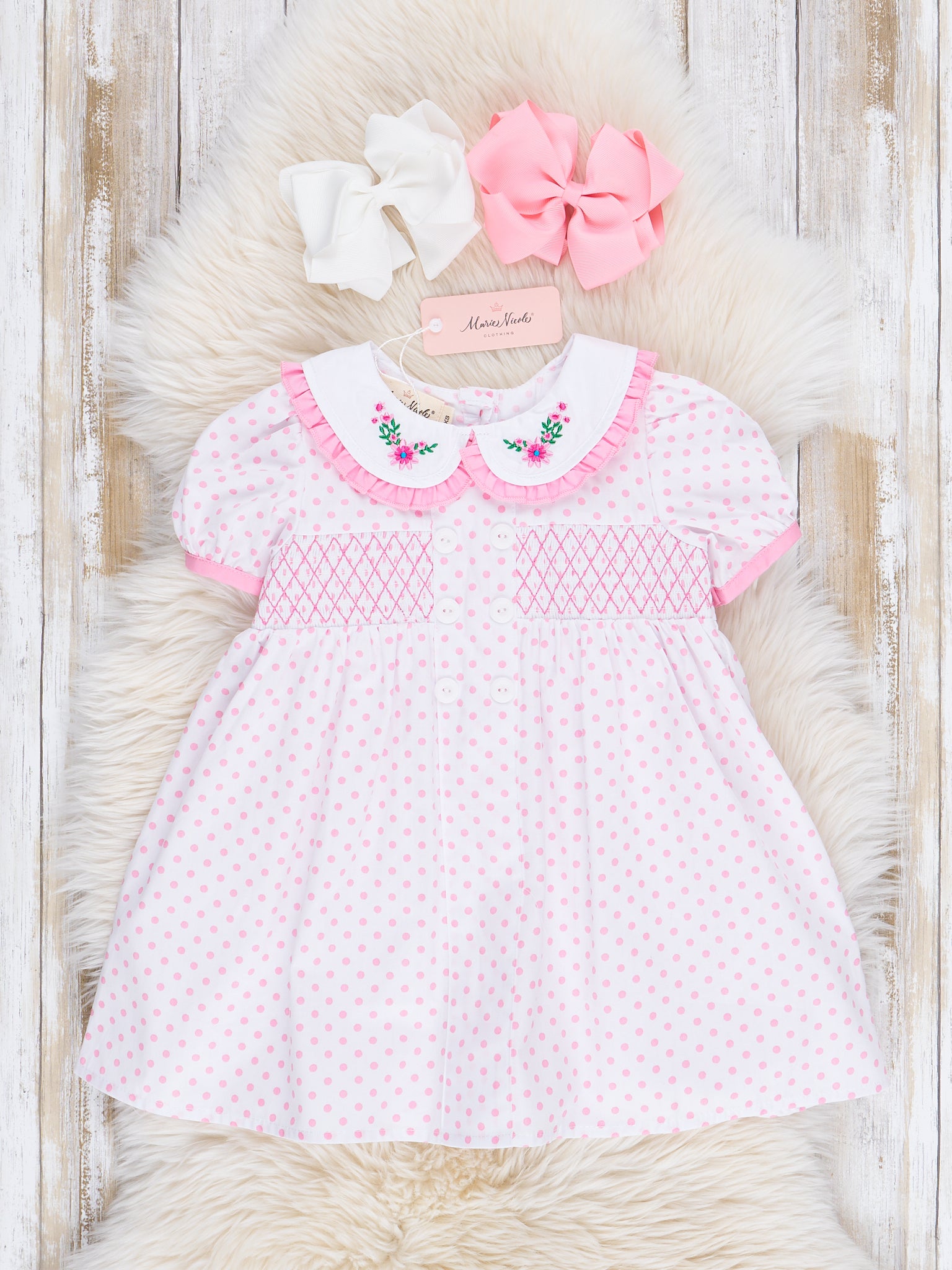 Pink Smocked Blooms Ruffle Dress - Marie Nicole Clothing