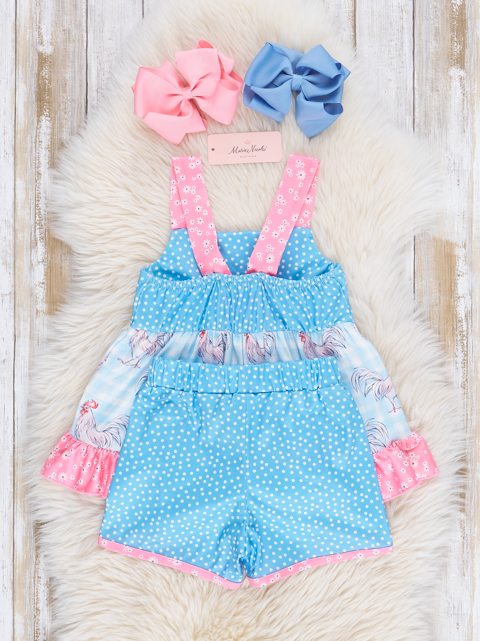 Pink & Blue Rooster Ruffle Outfit - Marie Nicole Clothing