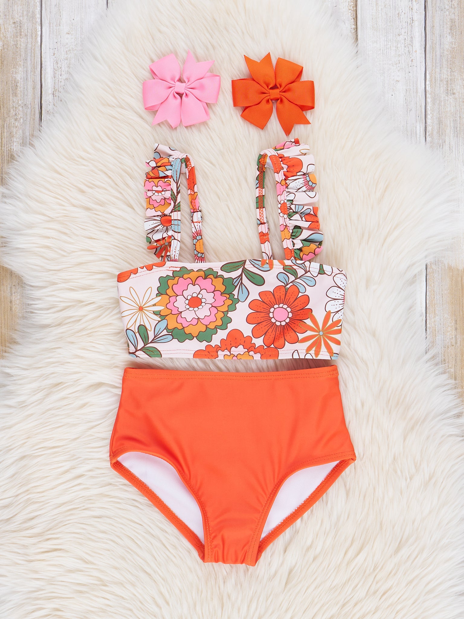 Mom & Me Orange Retro Blooms Swimsuit - Marie Nicole Clothing