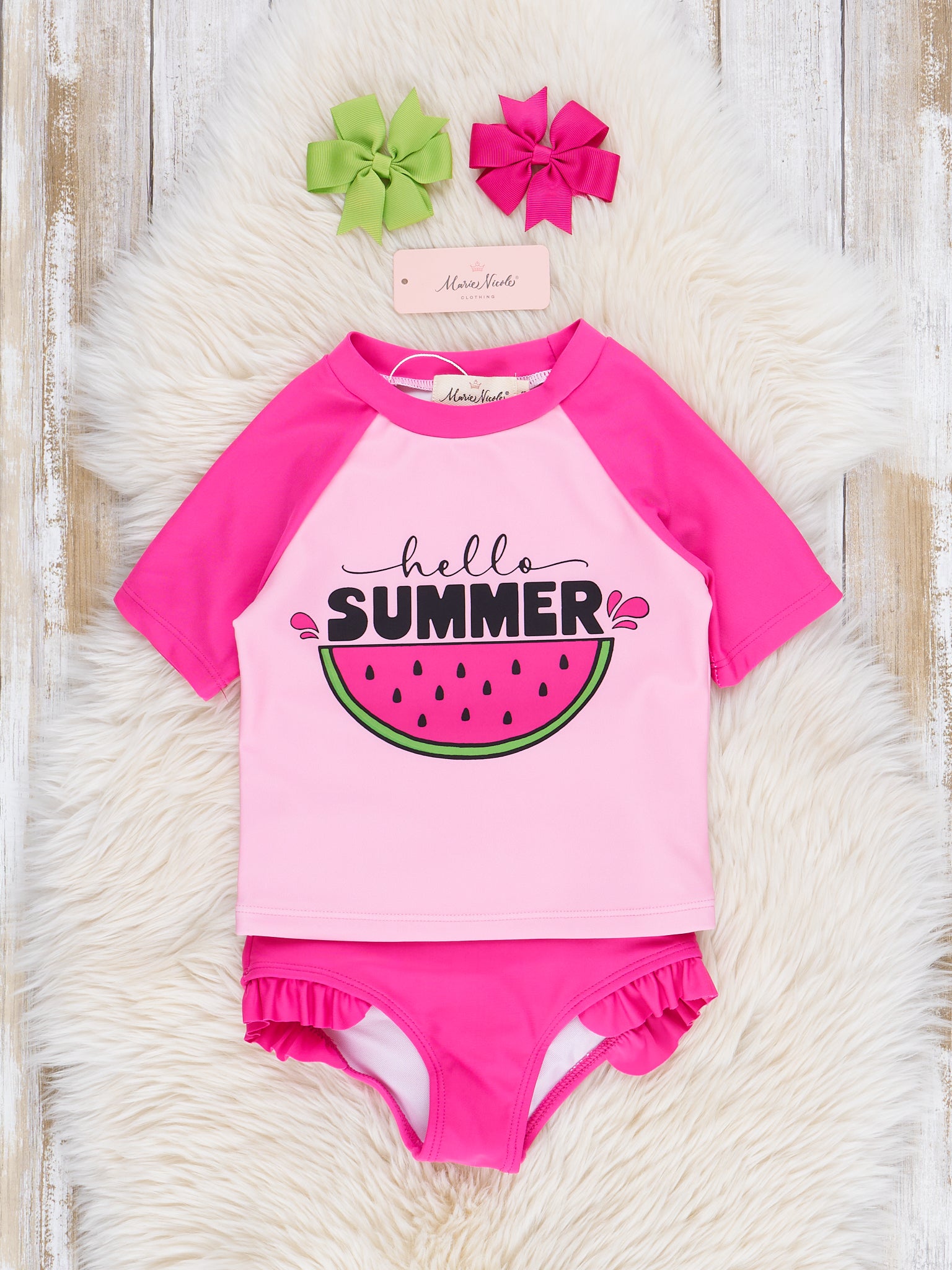 Watermelon Summer Rashguard Ruffle Swimsuit - Marie Nicole Clothing