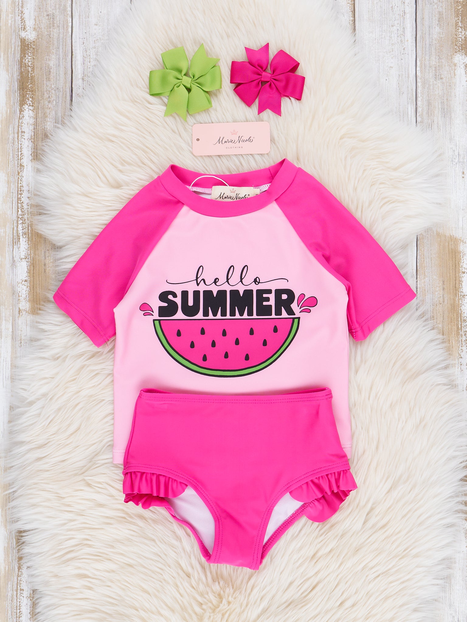 Watermelon Summer Rashguard Ruffle Swimsuit - Marie Nicole Clothing