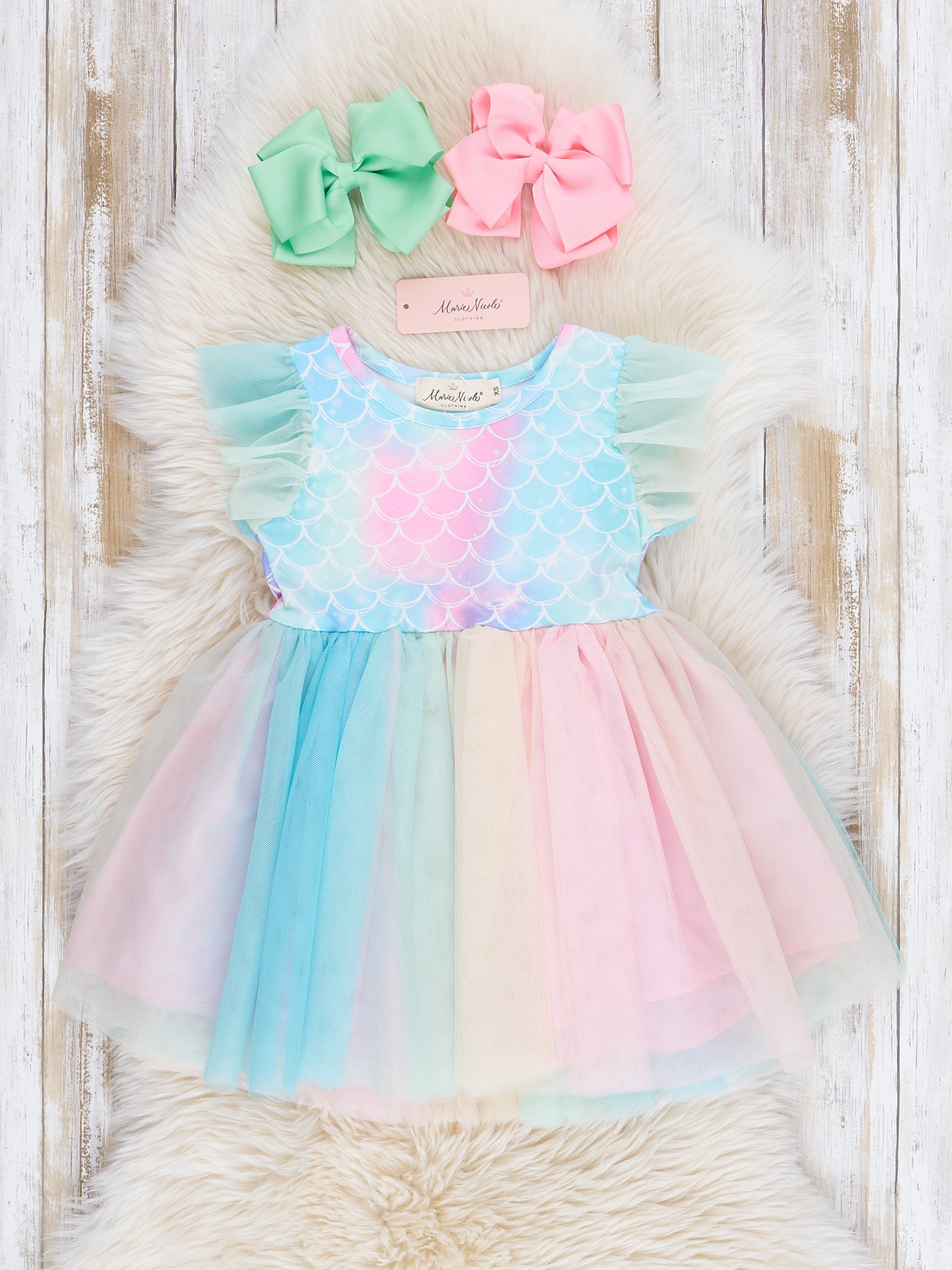 Mermaid Scales Rainbow Tulle Dress - Marie Nicole Clothing