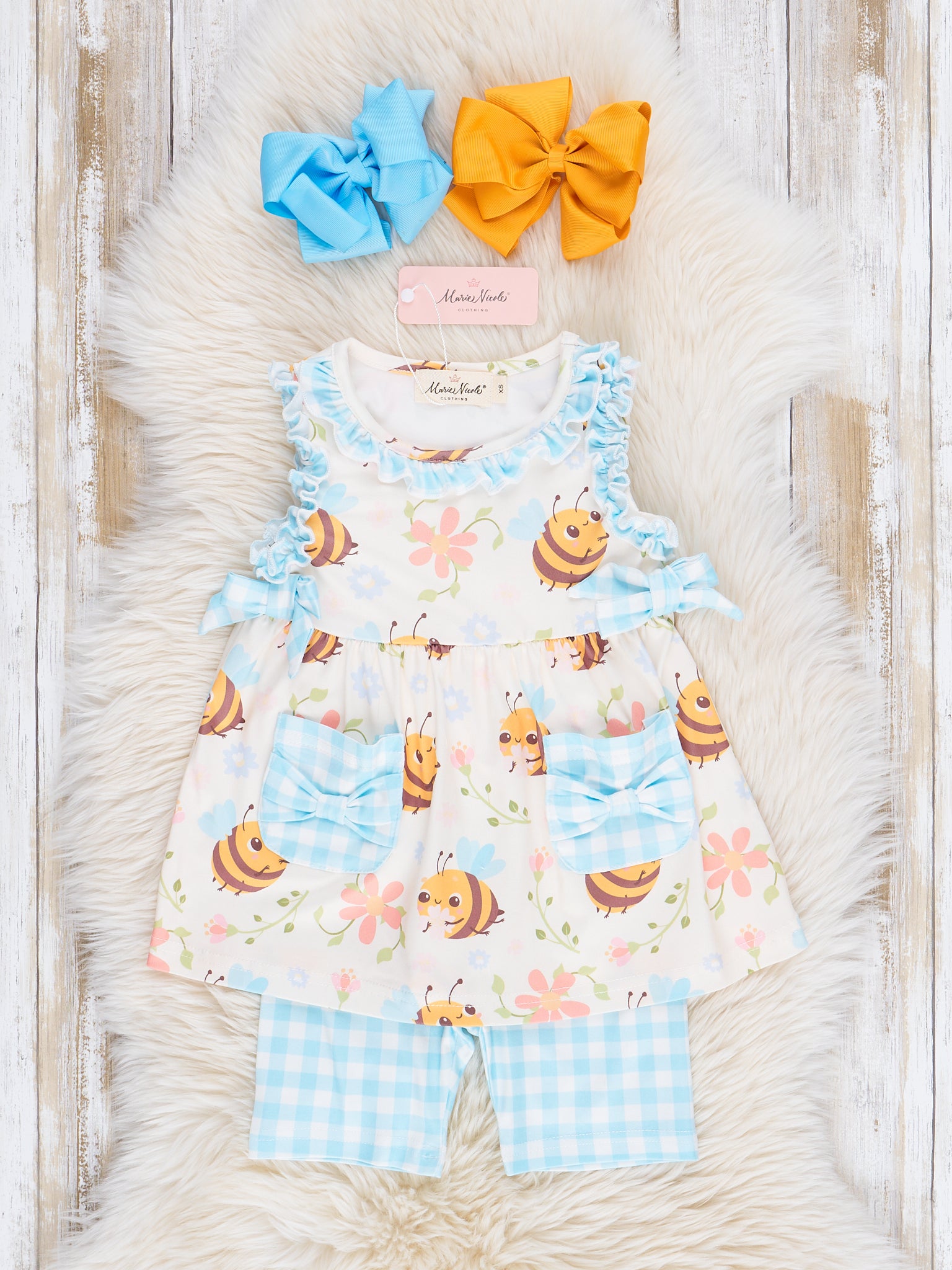 Honey Bee Gingham Outfit - Marie Nicole Clothing