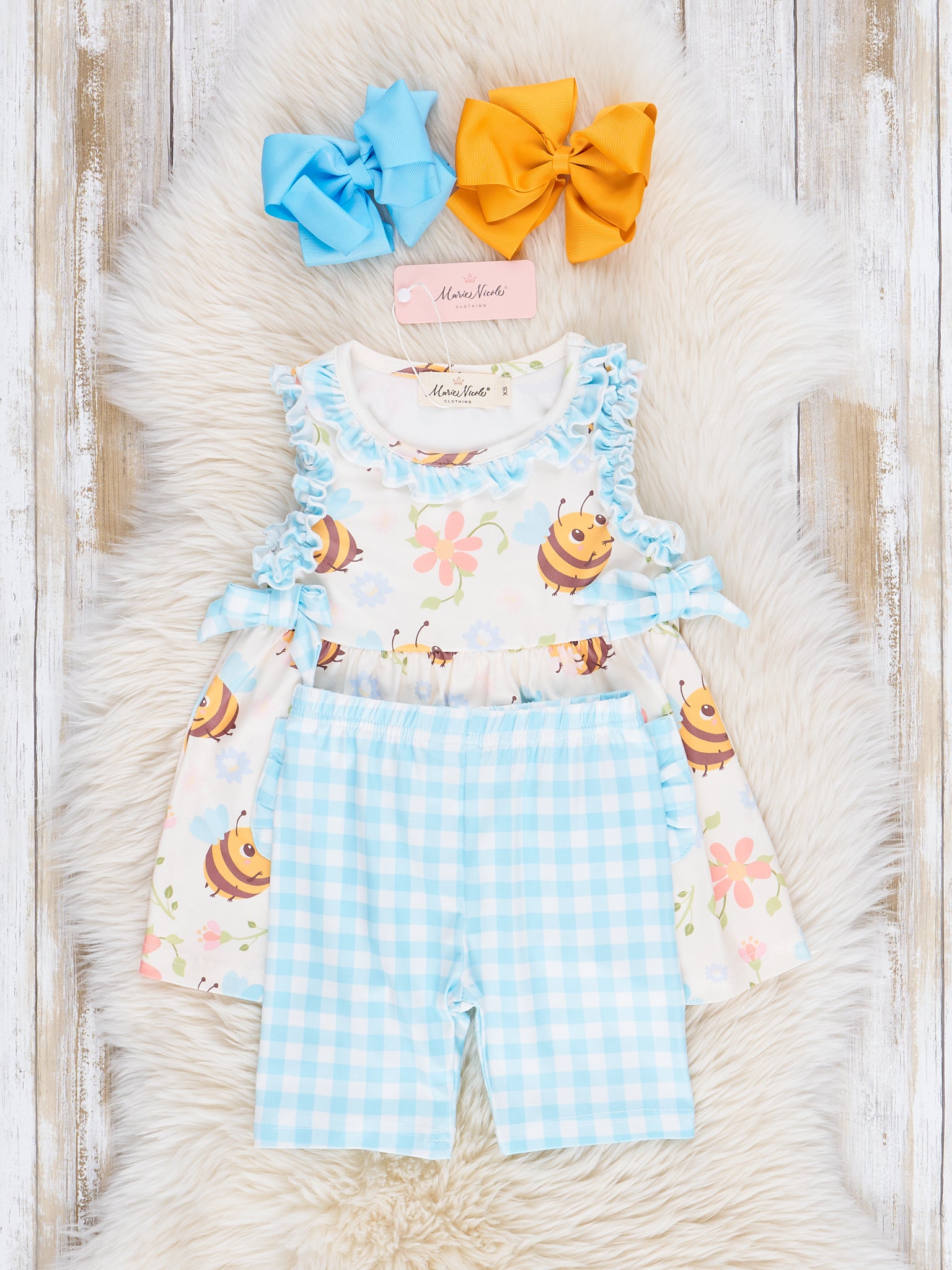Honey Bee Gingham Outfit - Marie Nicole Clothing