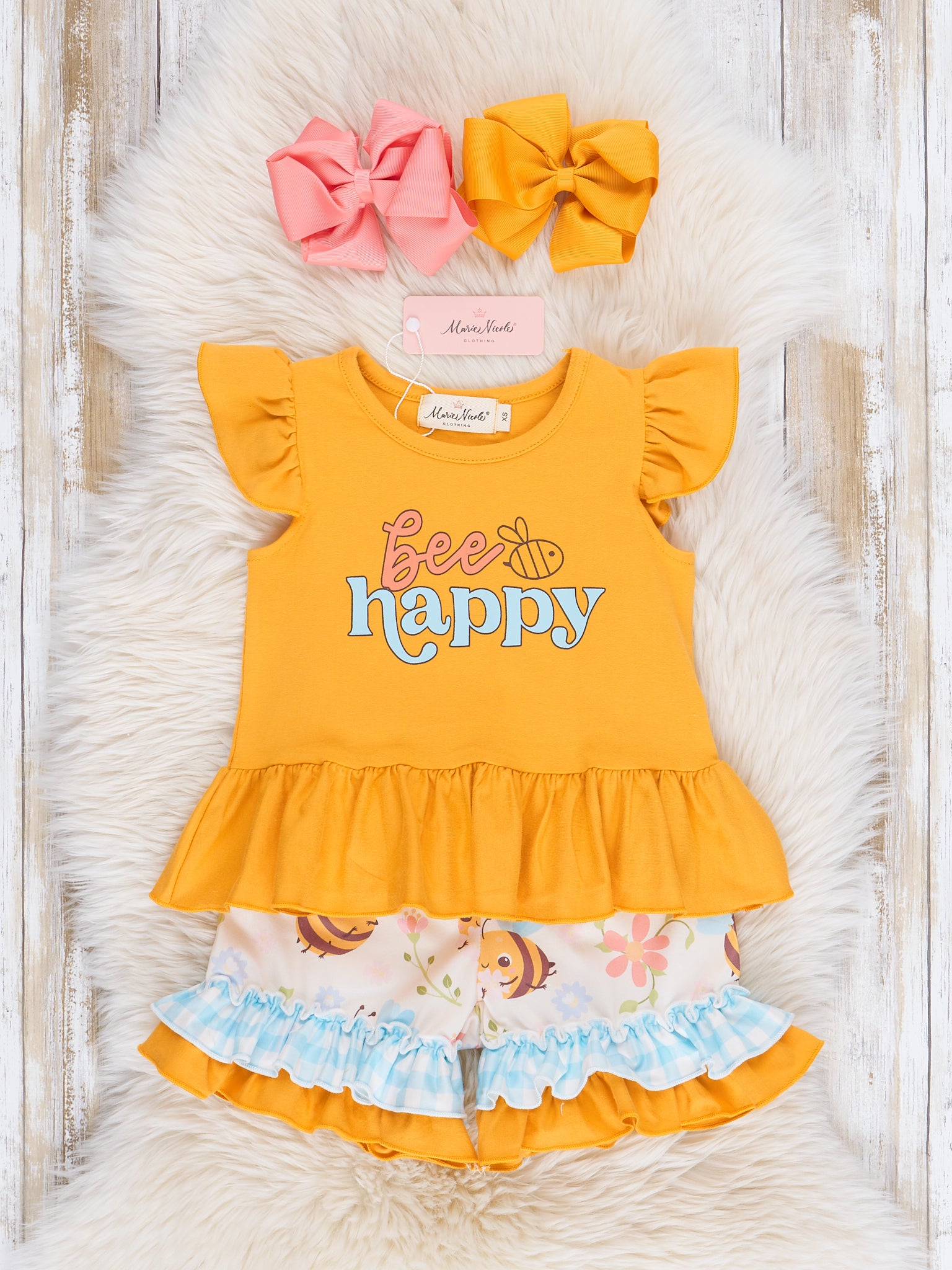 Honey Bee Gingham Ruffle Outfit - Marie Nicole Clothing