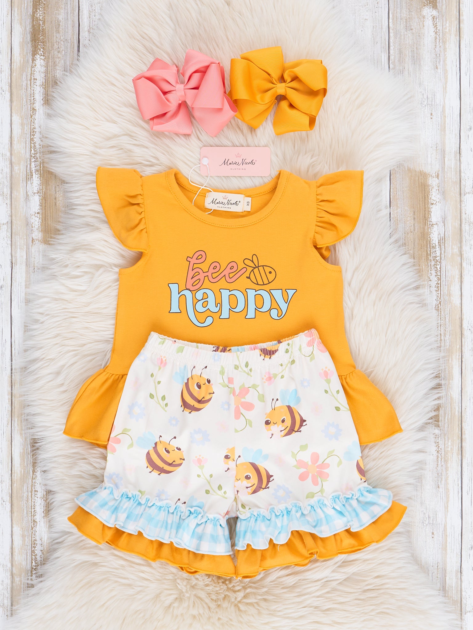 Honey Bee Gingham Ruffle Outfit - Marie Nicole Clothing