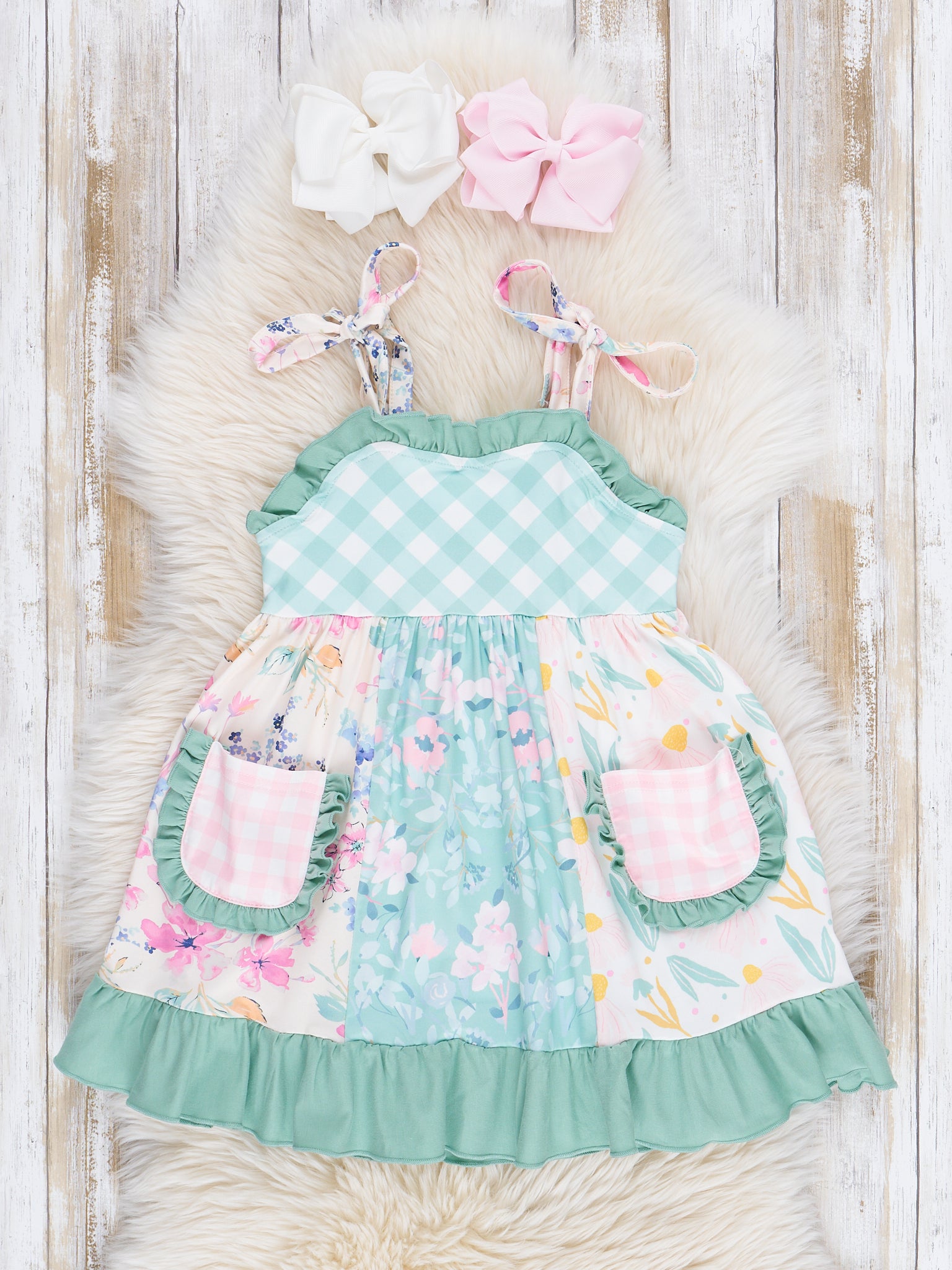 Pink & Green Gingham Garden Ruffle Dress - Marie Nicole Clothing