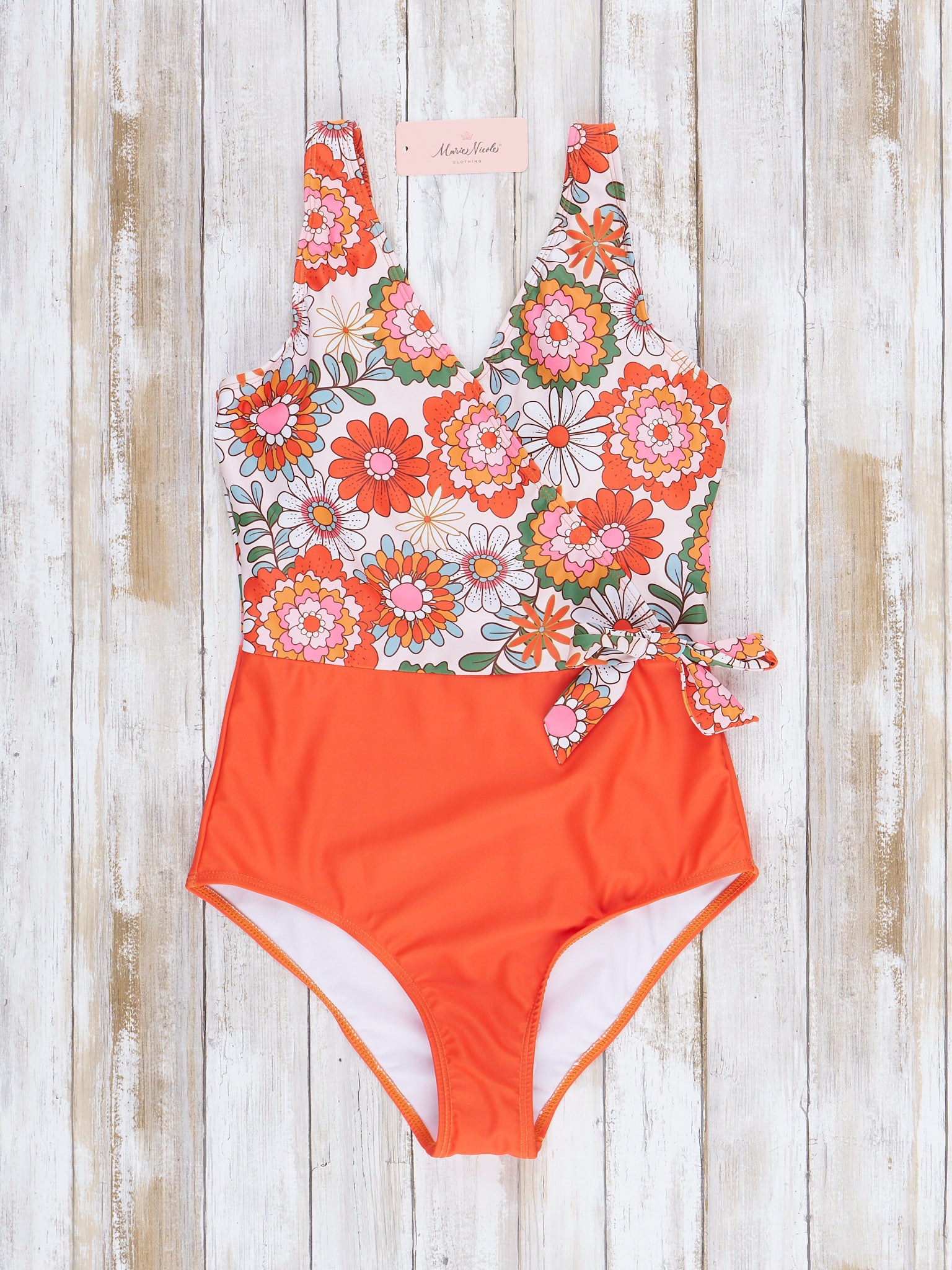 Mom & Me Orange Retro Blooms Swimsuit - Marie Nicole Clothing