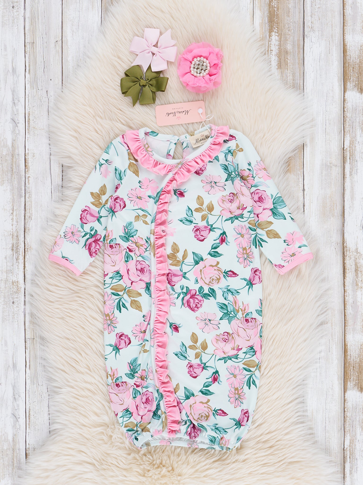 Pink Rose Garden Ruffle Sleep Gown - Marie Nicole Clothing