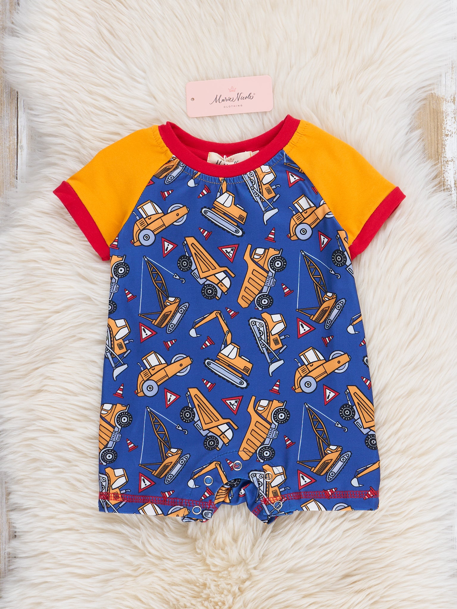 Blue & Yellow Construction Romper - Marie Nicole Clothing