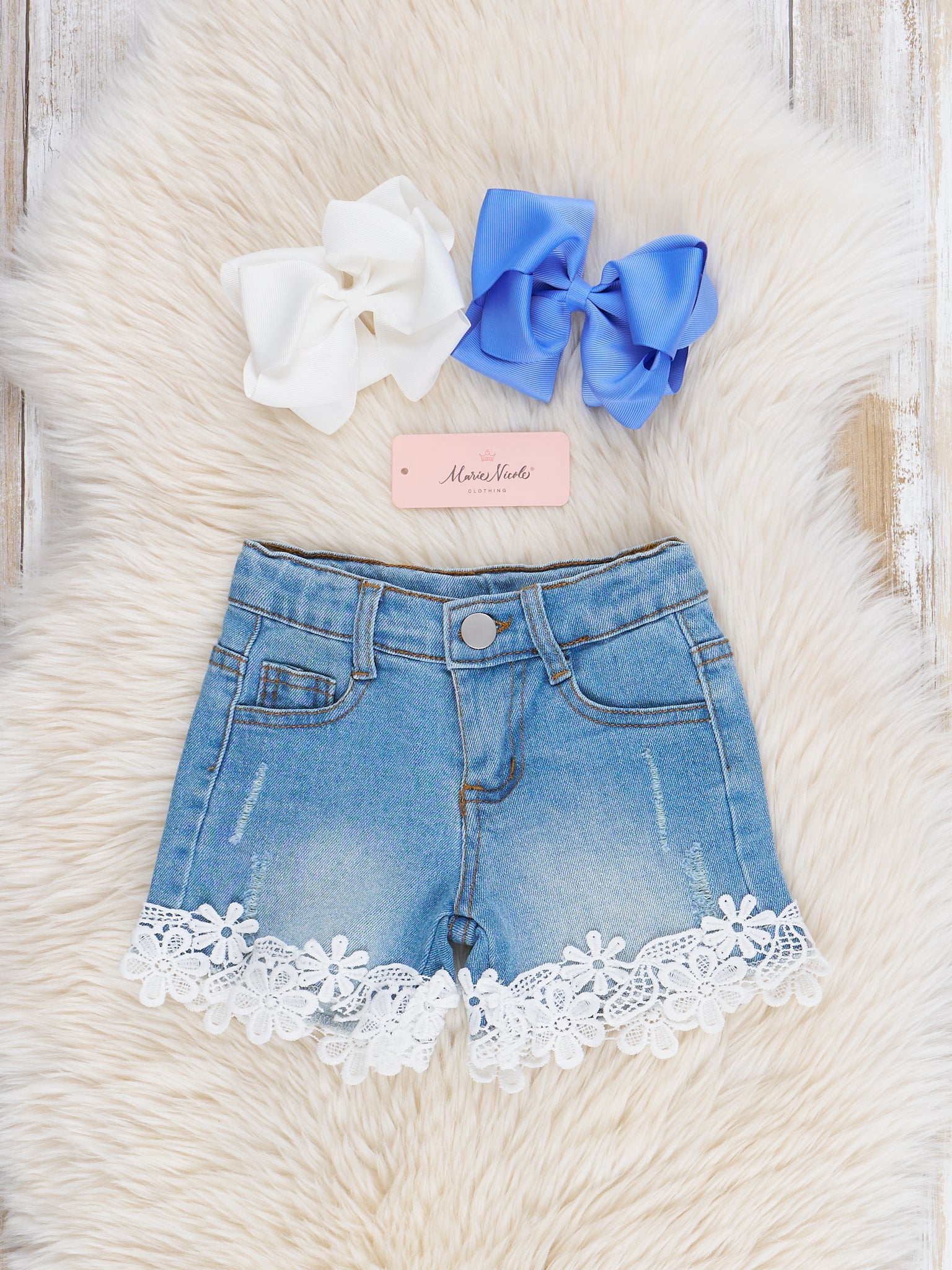 Lavender Blooms Lace Hem Denim Outfit - Marie Nicole Clothing
