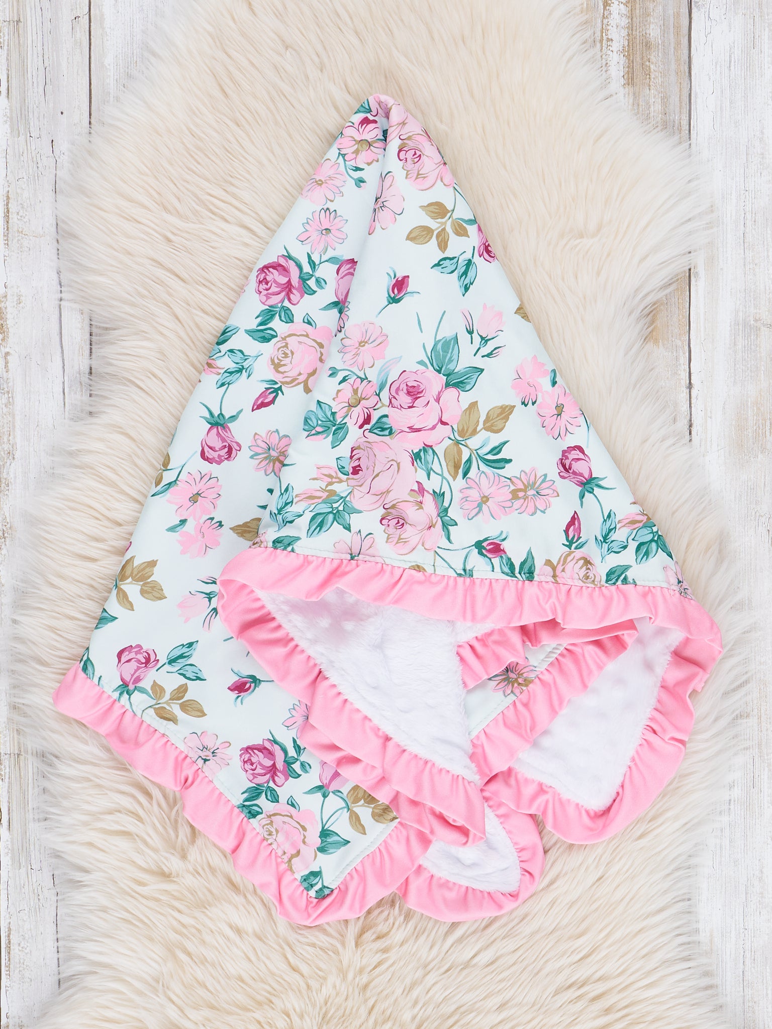 Pink Rose Garden Ruffle Minky Blanket - Marie Nicole Clothing