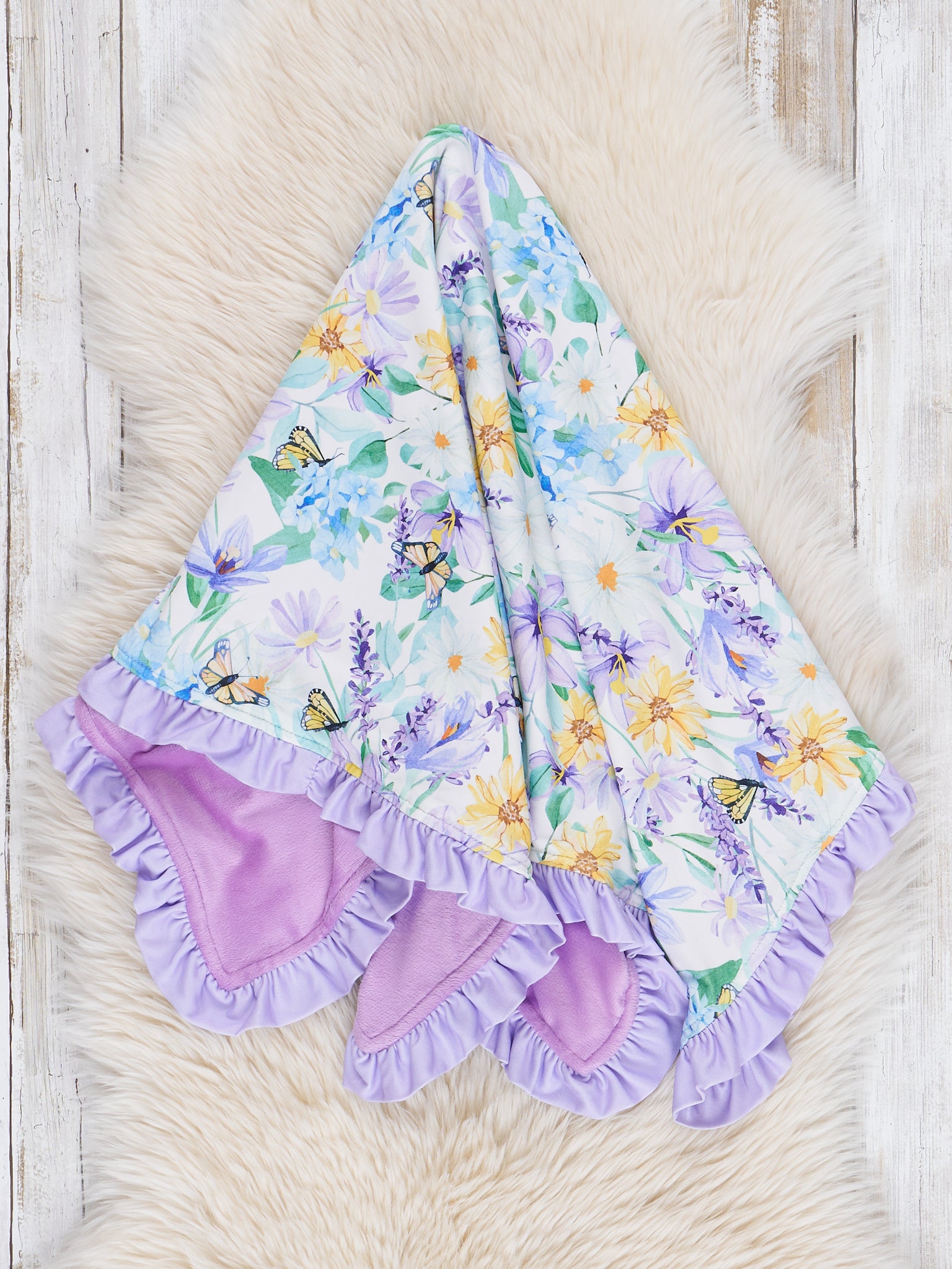 Lavender Daisy Garden Minky Blanket - Marie Nicole Clothing