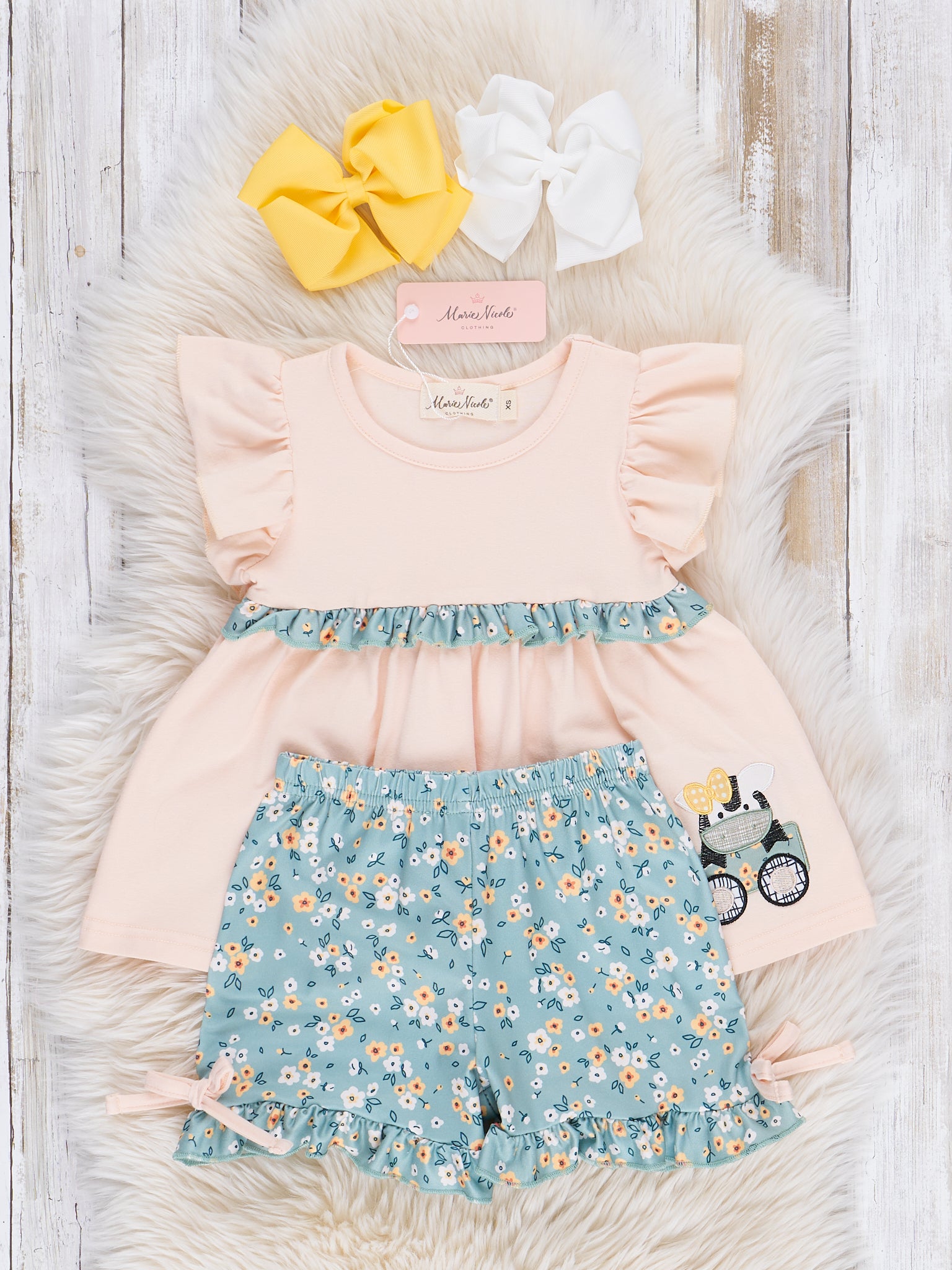 Peach Embroidered Cow Train Outfit - Marie Nicole Clothing