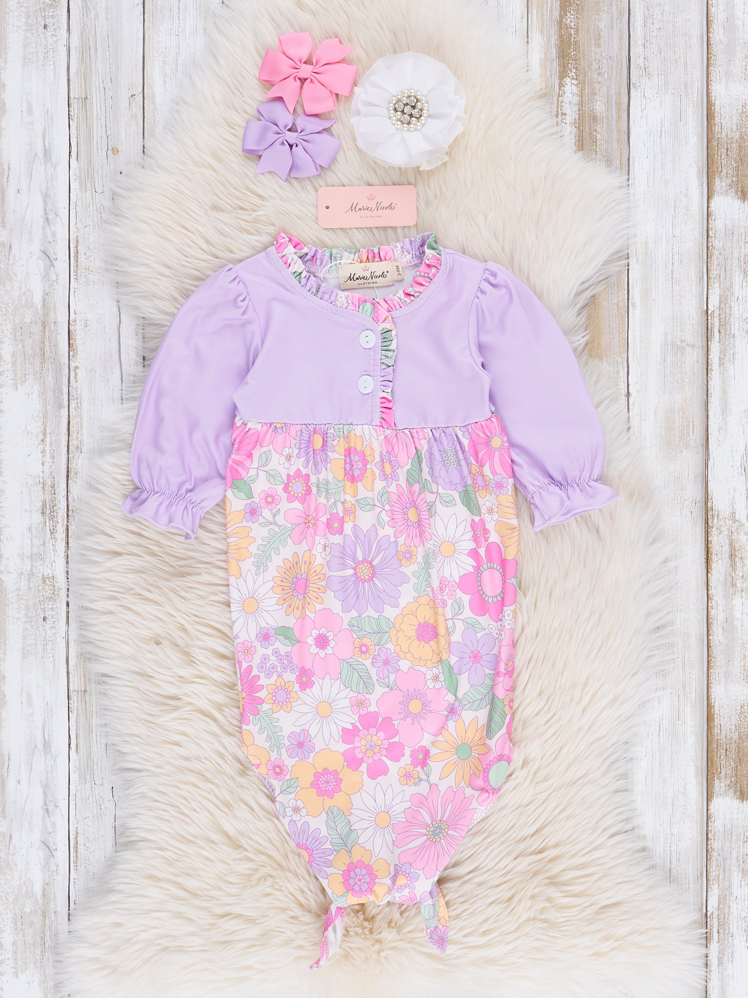 Lilac Funky Florals Knot Gown - Marie Nicole Clothing