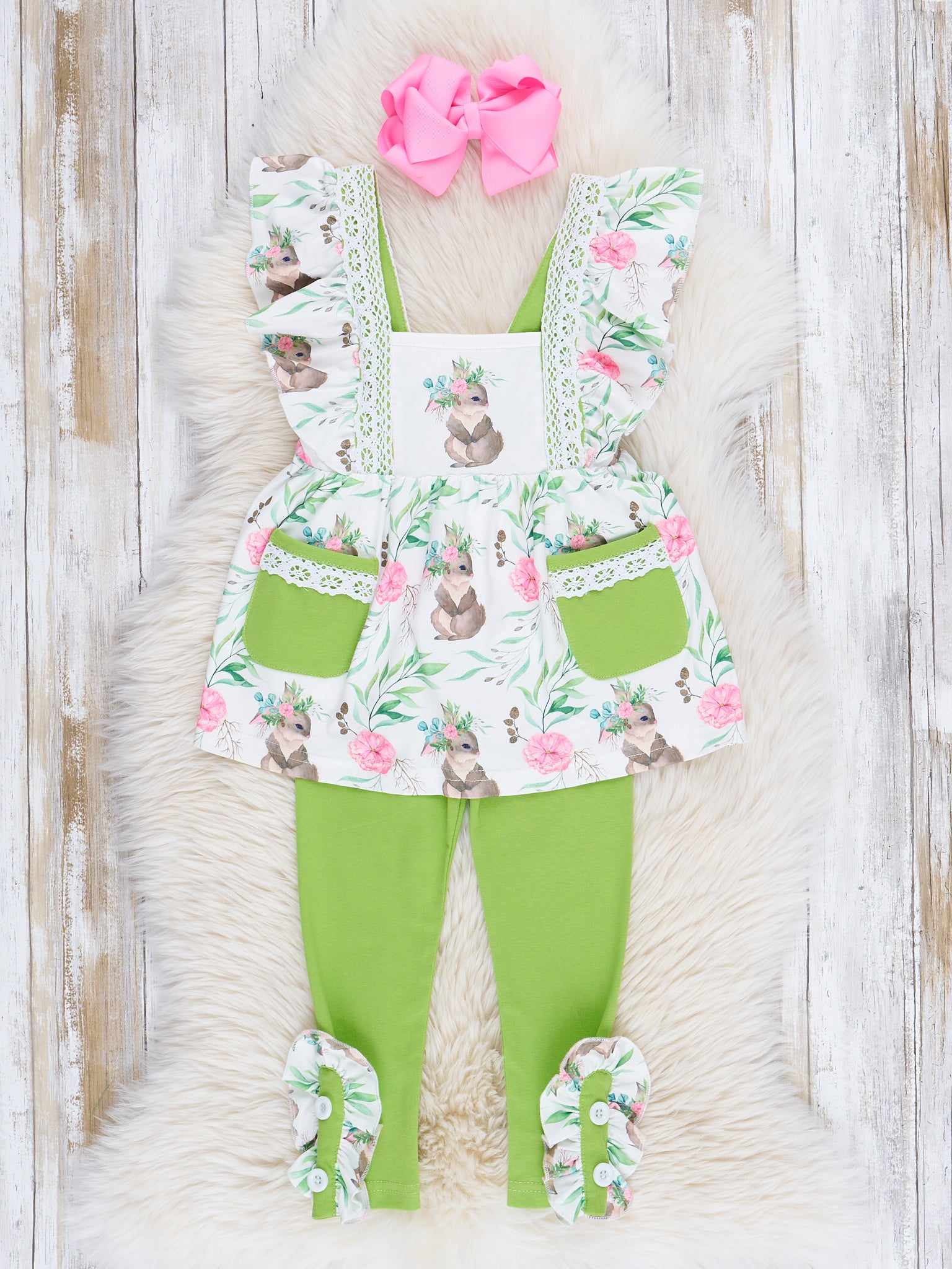 Lime Lace Bunny Ruffle Outfit - Marie Nicole Clothing