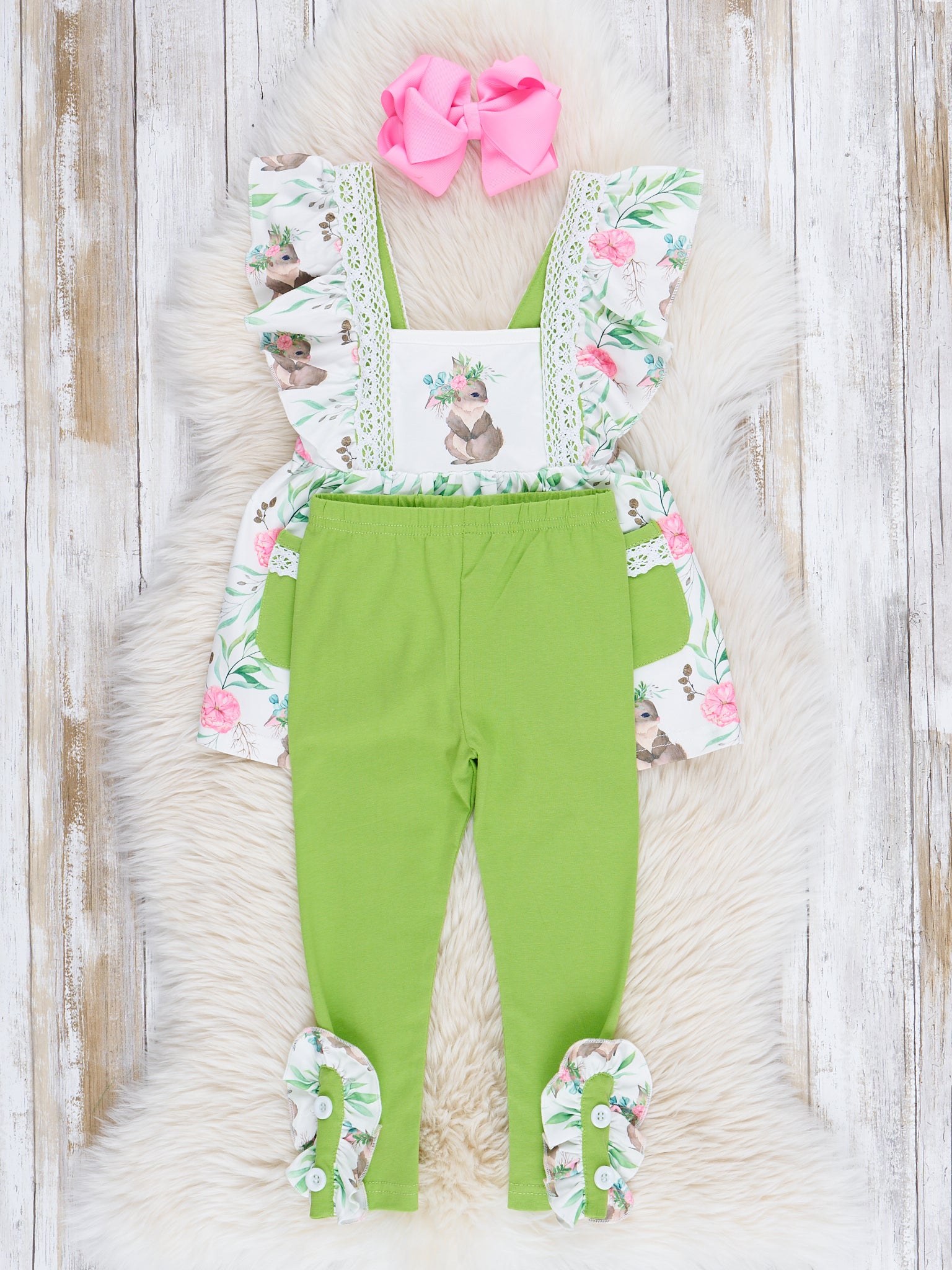 Lime Lace Bunny Ruffle Outfit - Marie Nicole Clothing