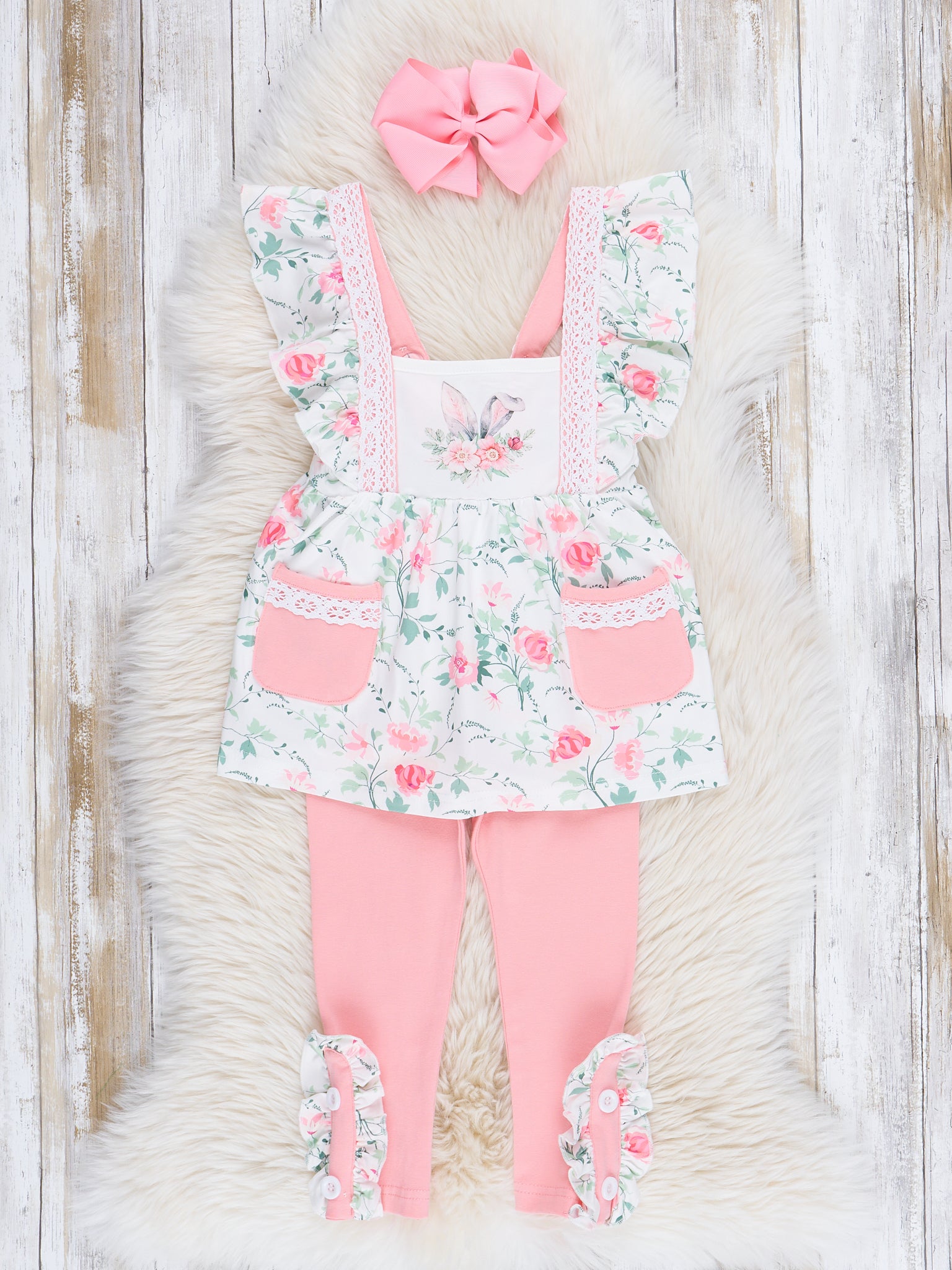 Pink Lace Bunny Ruffle Outfit - Marie Nicole Clothing