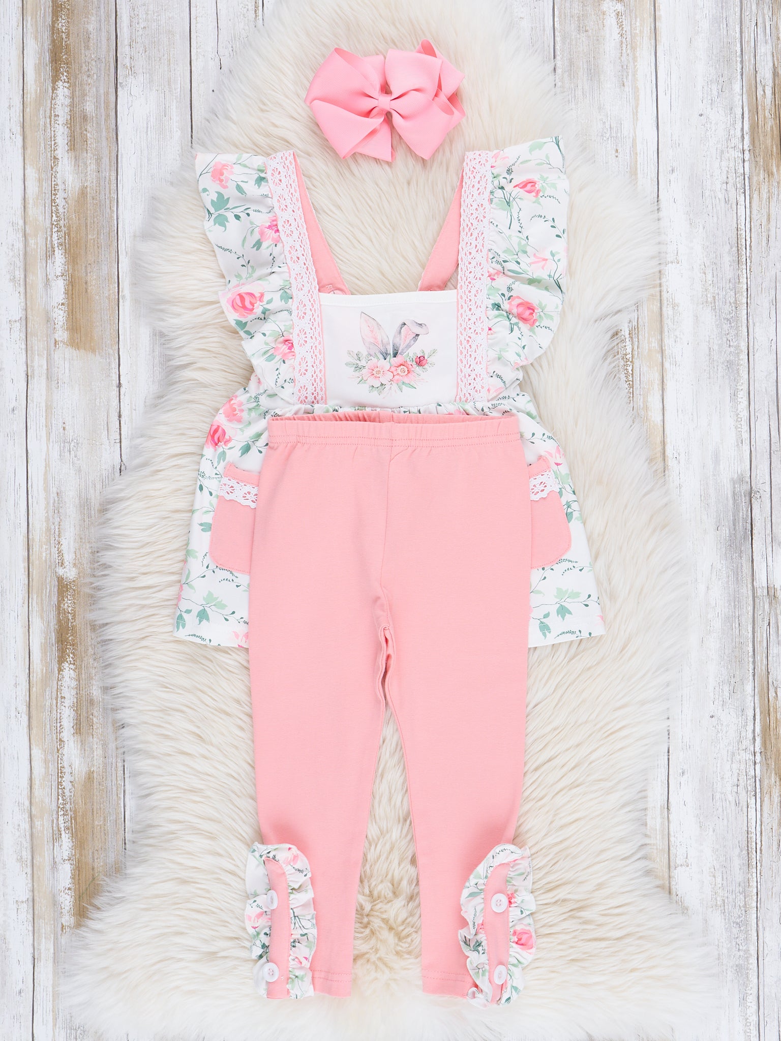 Pink Lace Bunny Ruffle Outfit - Marie Nicole Clothing