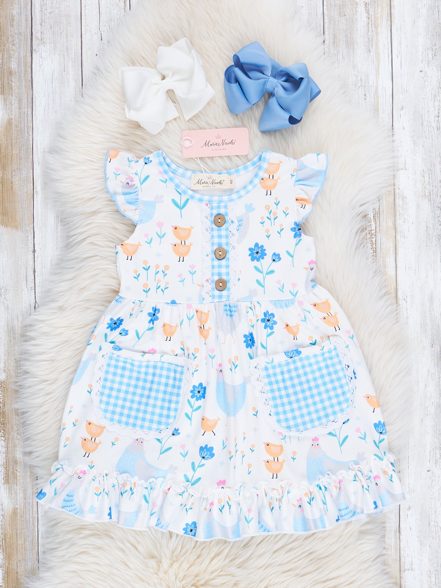 Light Blue Chickadee Ruffle Dress - Marie Nicole Clothing