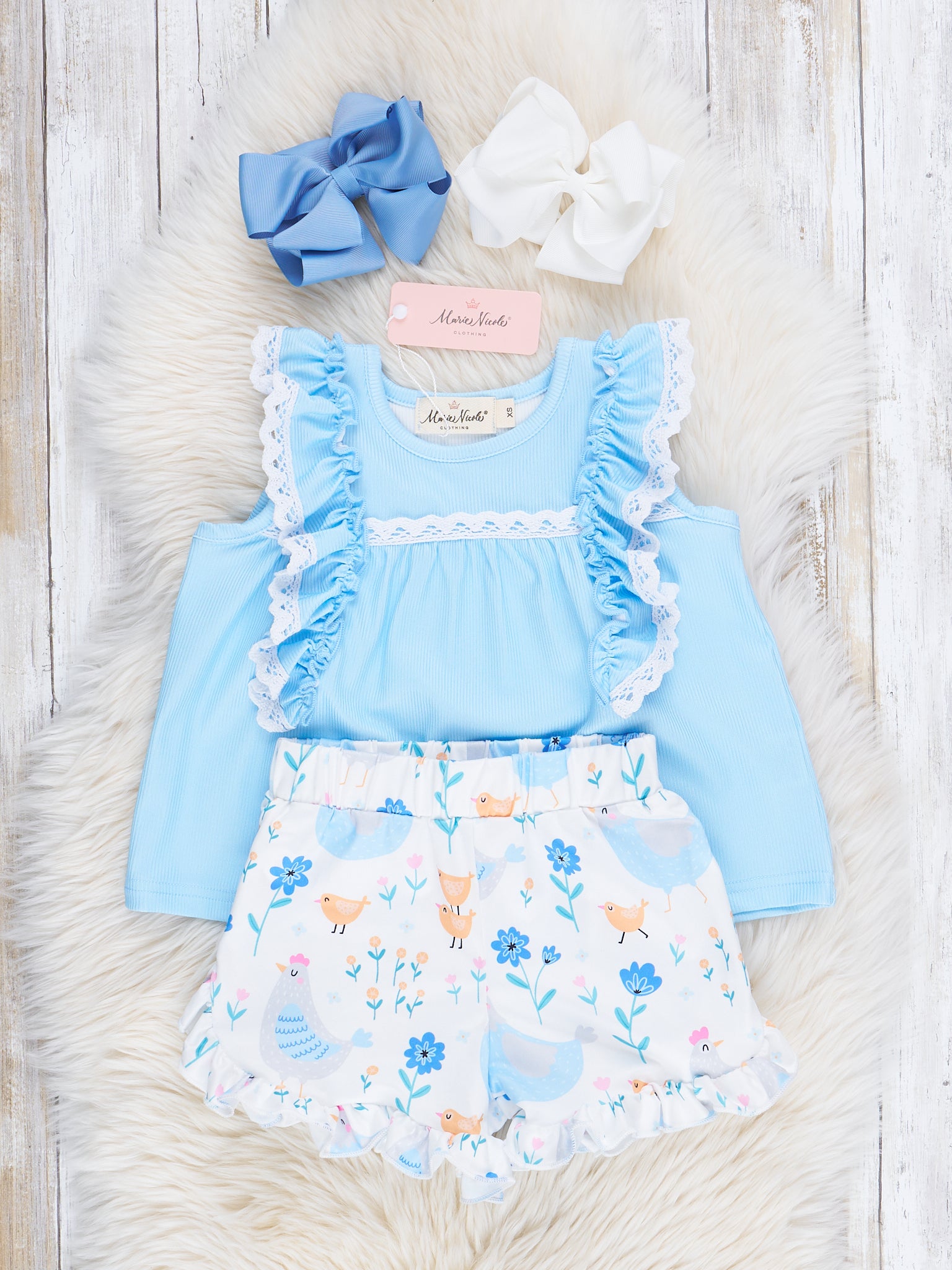 Light Blue Chickadee Bloomers Outfit - Marie Nicole Clothing