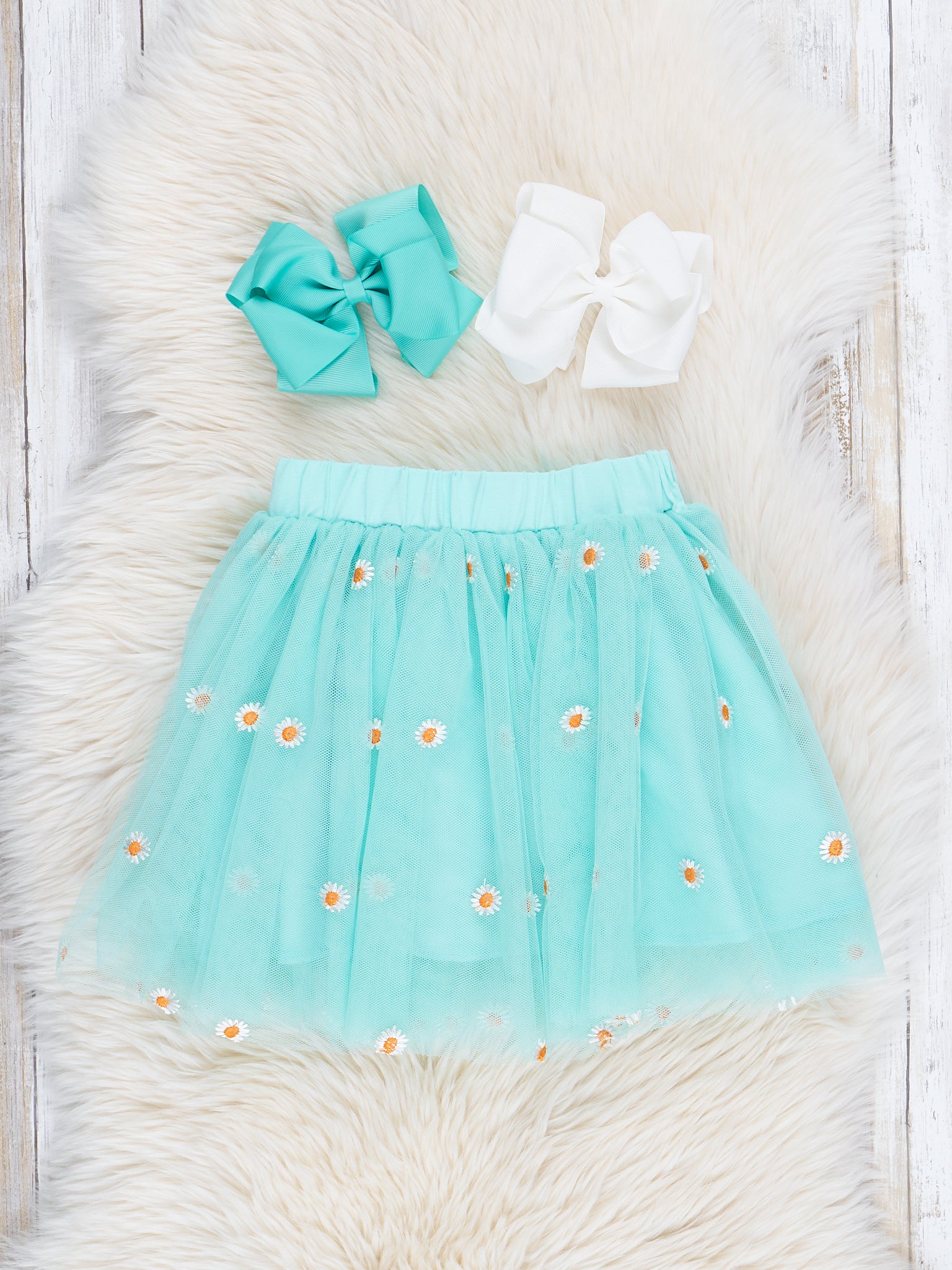 Teal Happy Daisy Outfit w/ Tulle Skirt - Marie Nicole Clothing