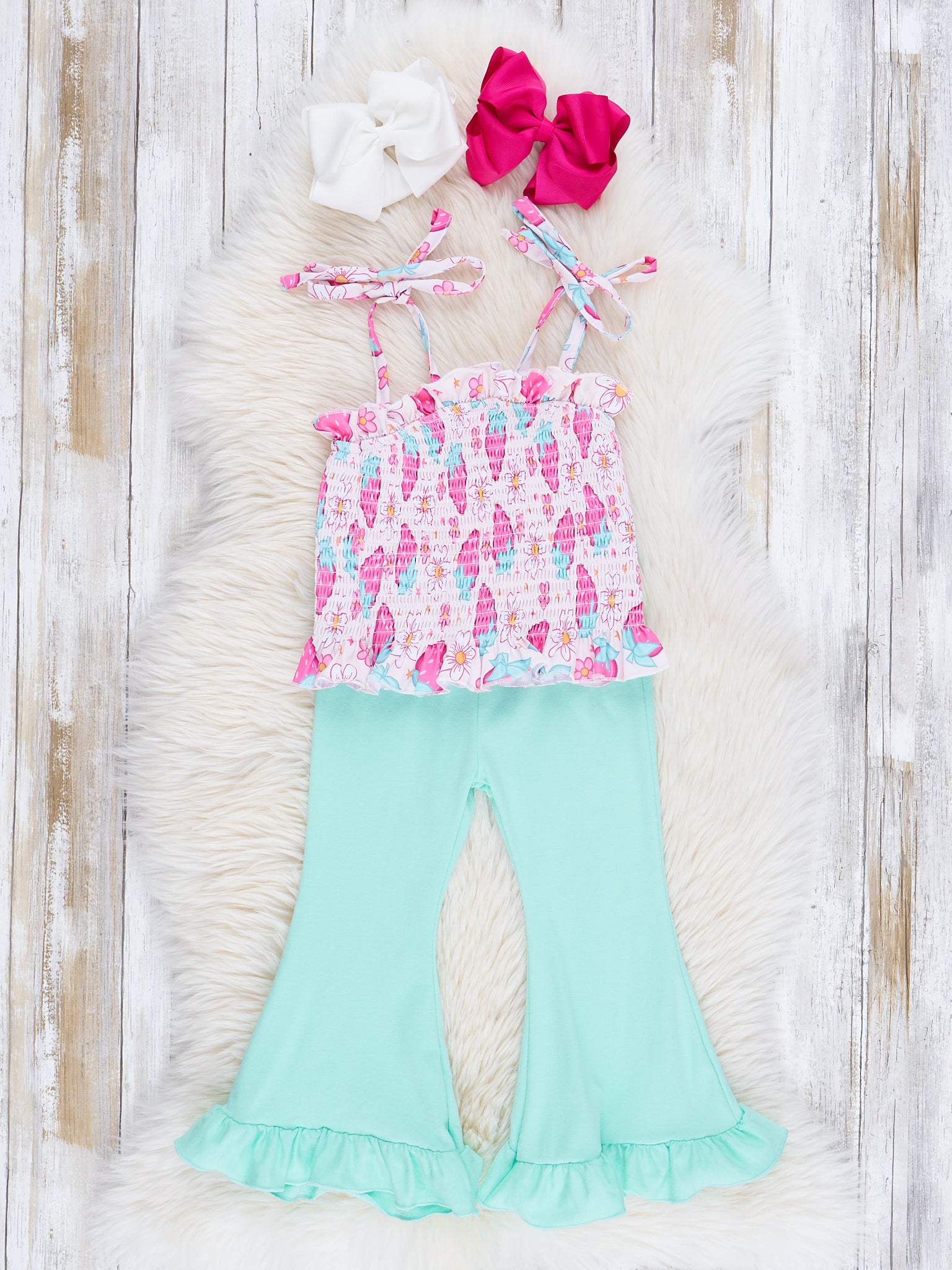 Strawberry Fields Smocked Ruffle Outfit - Marie Nicole Clothing