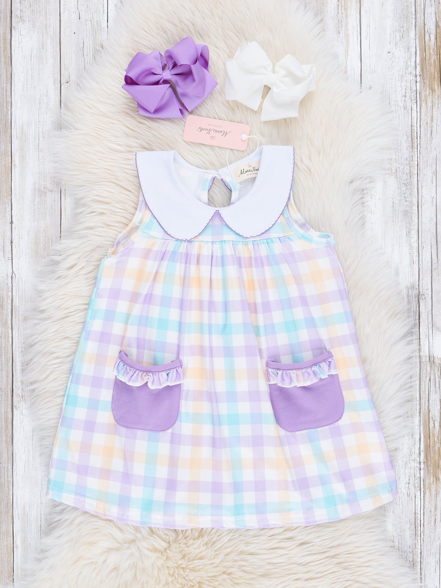 Lilac Pastel Plaid Ruffle Dress - Marie Nicole Clothing